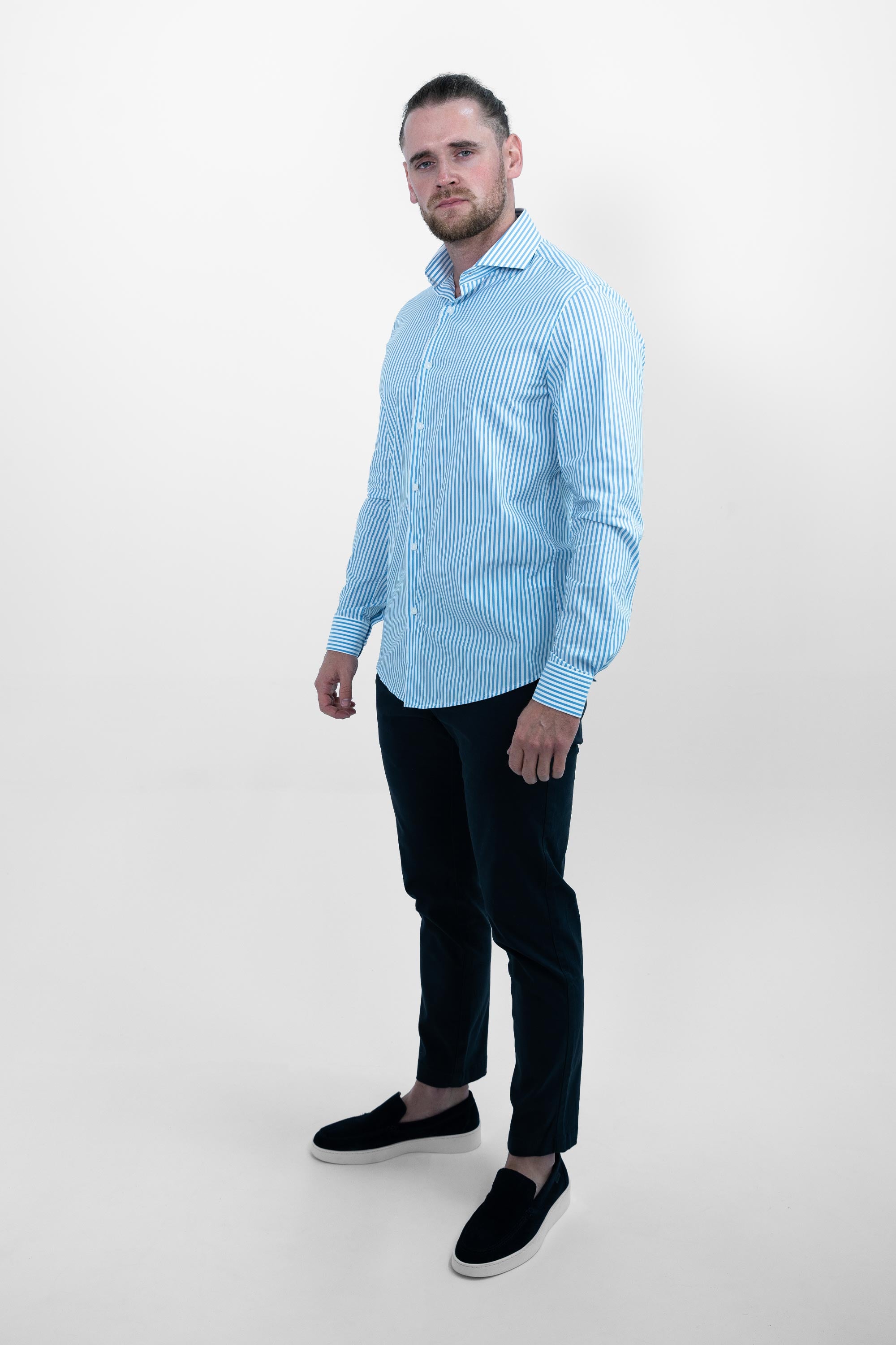 Vercate - Overhemd - Lichtblauw Gestreept - Cool Technology - Slim Fit - Lange Mouw - Poplin - Heren - Maat 37 38 39 40 41 42 43 44 45 46
