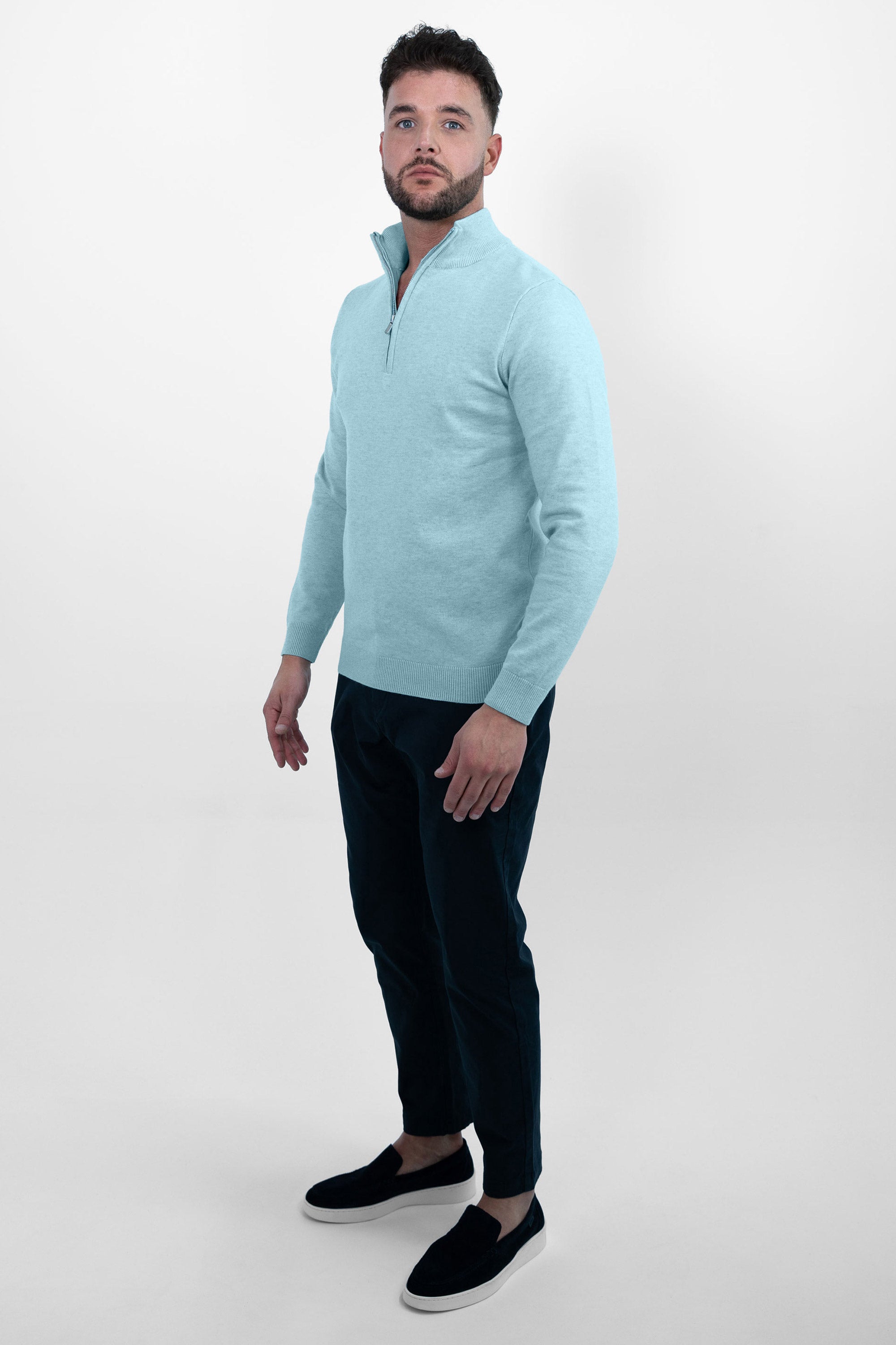 Vercate - Luxe Half Zip / Quarter Zip Pullover - Lichtblauw / Blauw - Regular Fit - Knit Heren Sweater / Trui