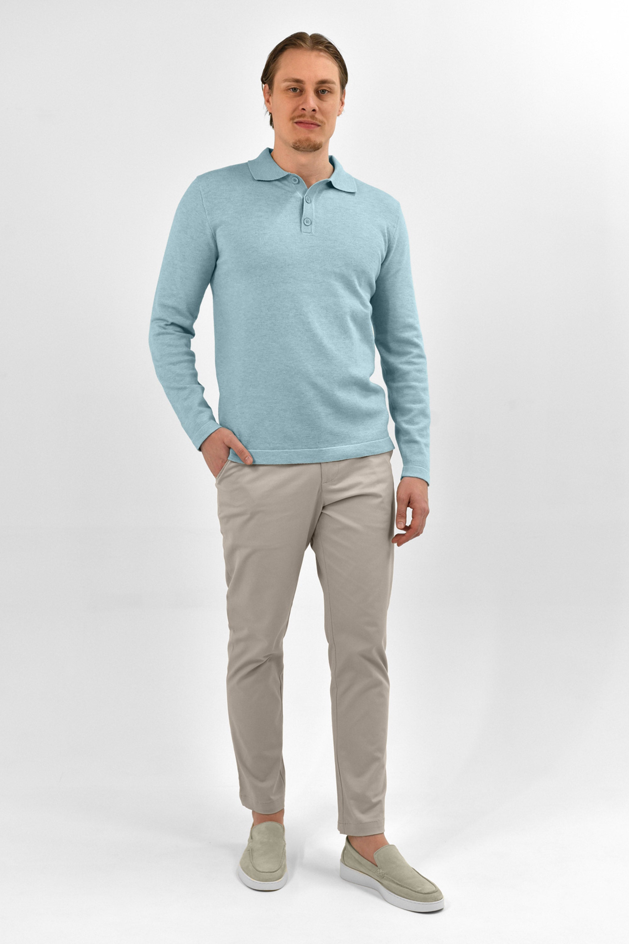 Vercate - Luxe Heren Poloshirt - Polo Met Lange Mouwen - Lichtblauw / Blauw - Regular Fit - Knit S M L XL XXL