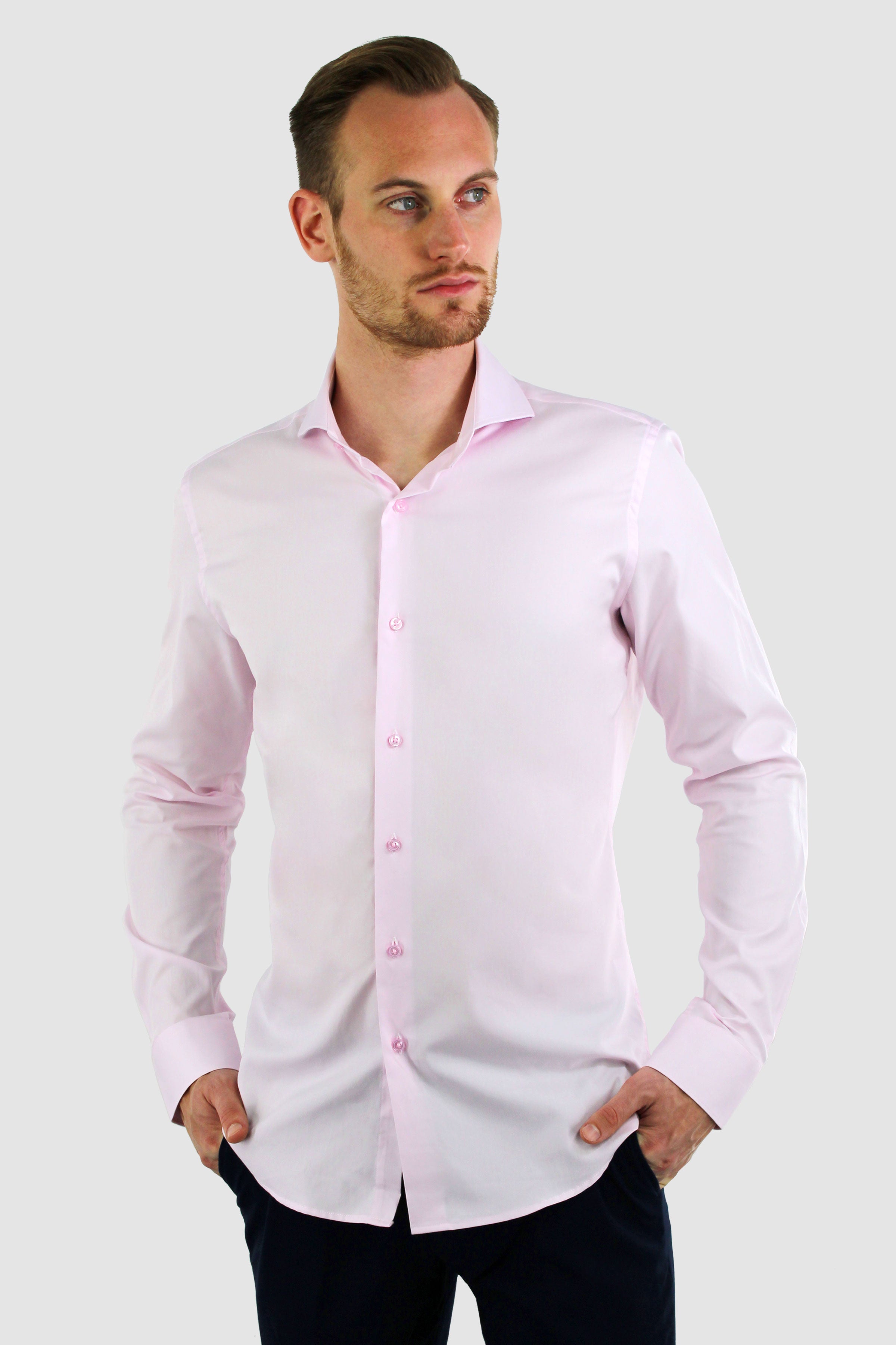 Vercate - Strijkvrij Overhemd - Roze - Slim Fit - Poplin - Lange Mouw - Heren - Maat 37 38 39 40 41 42 43 44 S M L XL XXL
