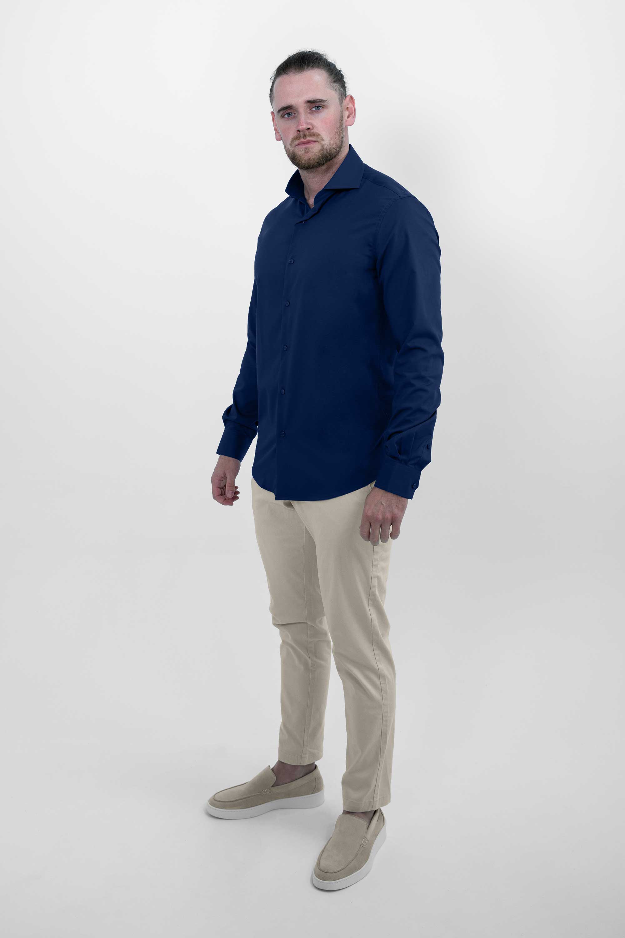 Vercate - Strijkvrij Overhemd - Navy - Marine Blauw - Slim Fit - Bamboe Katoen - Lange Mouw - Heren - Maat 37 38 39 40 41 42 43 44 S M L XL XXL