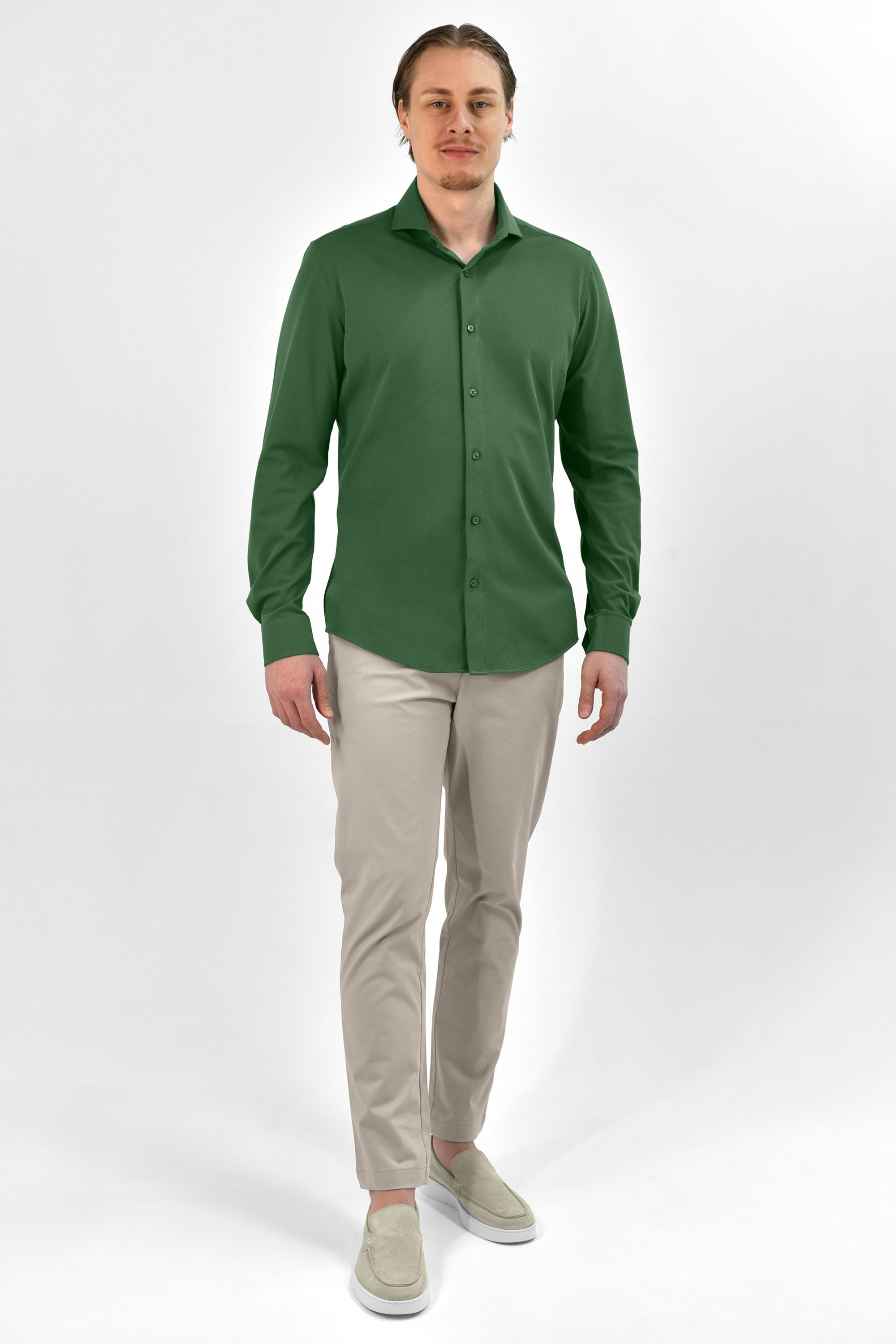 Strijkvrij Overhemd - Vercate - Japanese Knitted - Slim Fit - Groen - Heren Overhemden