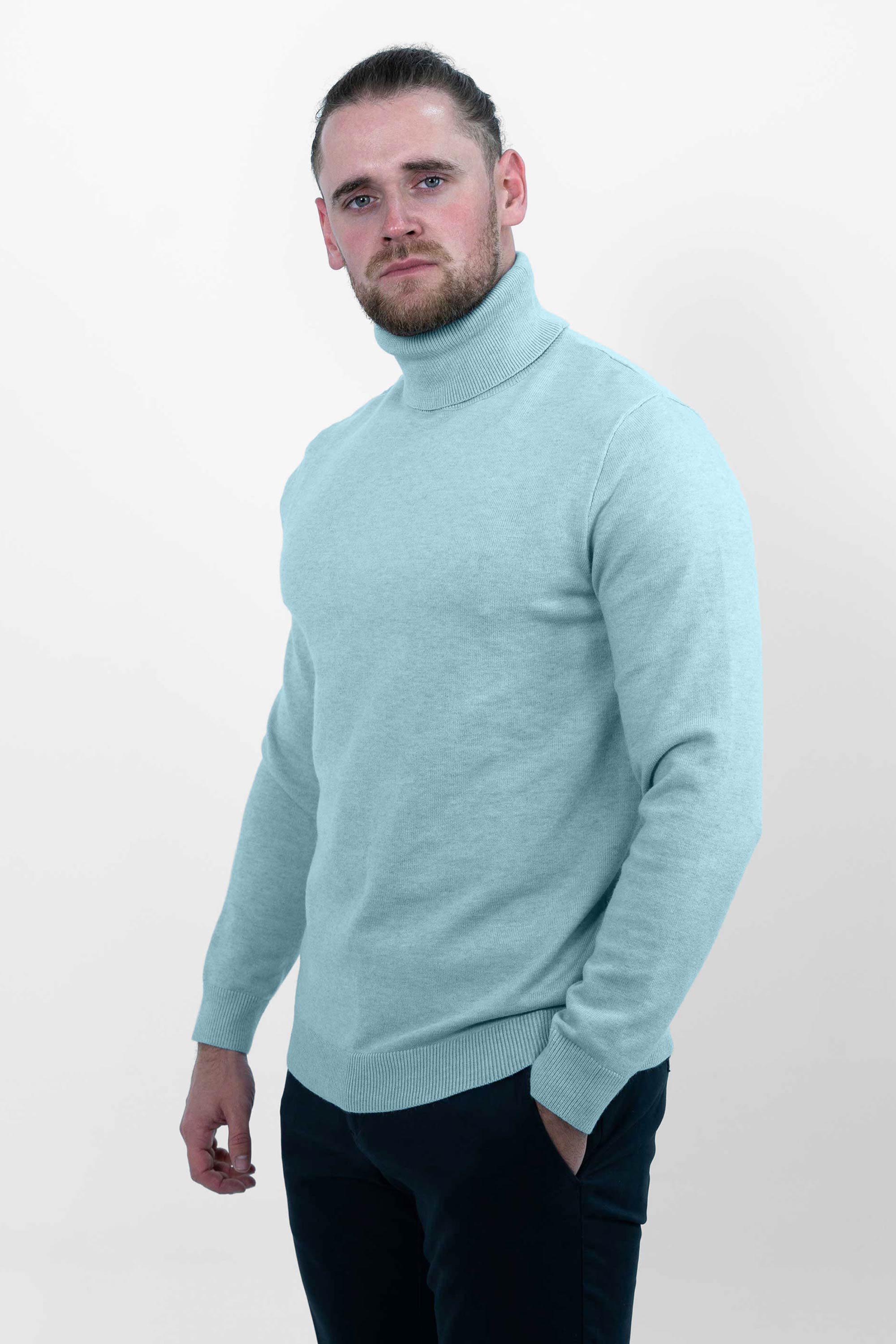 Vercate - Luxe Coltrui - Lichtblauw / Blauw - Regular Fit - Knit Heren Pullover / Sweater / Trui