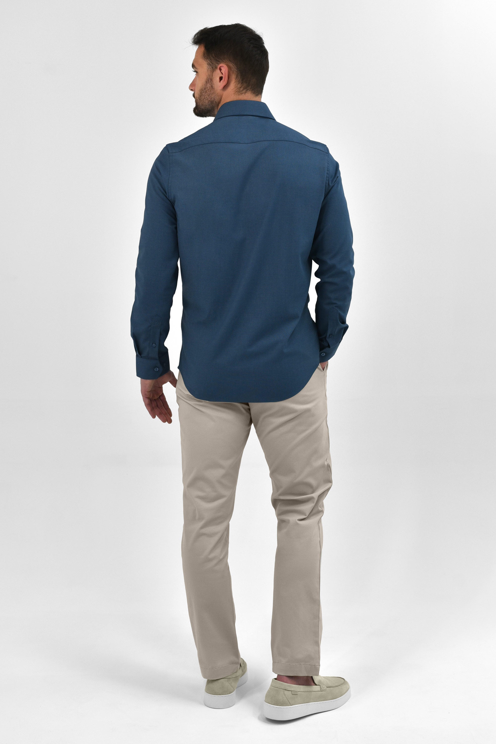 Vercate - Strijkvrij Kreukvrij Overhemd - Blauw - Slim Fit - Bamboe Katoen - Lange Mouw - Heren