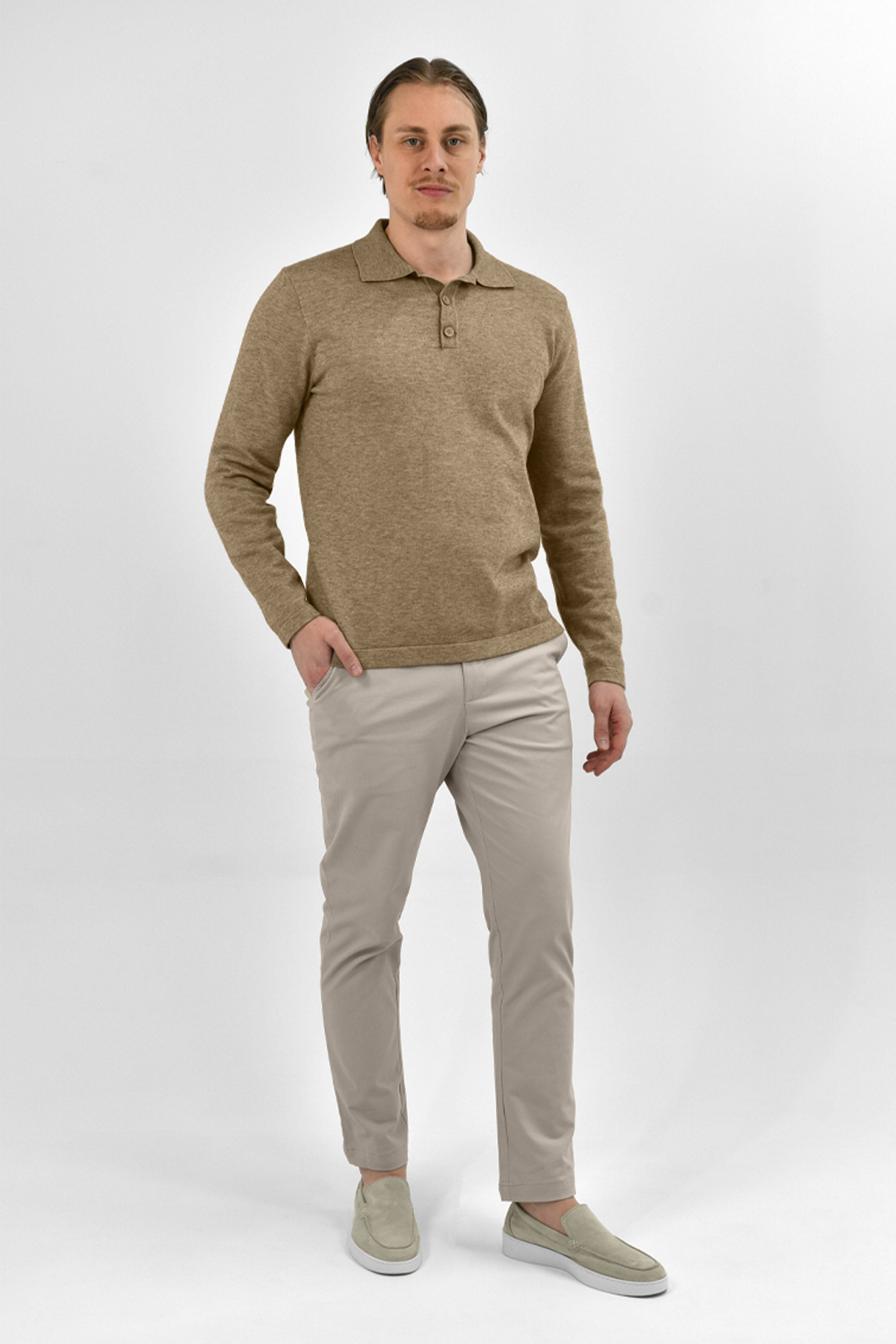Vercate - Luxe Heren Poloshirt - Polo Met Lange Mouwen - Bruin - Regular Fit - Knit / Knitted - Maat S M L XL XXL