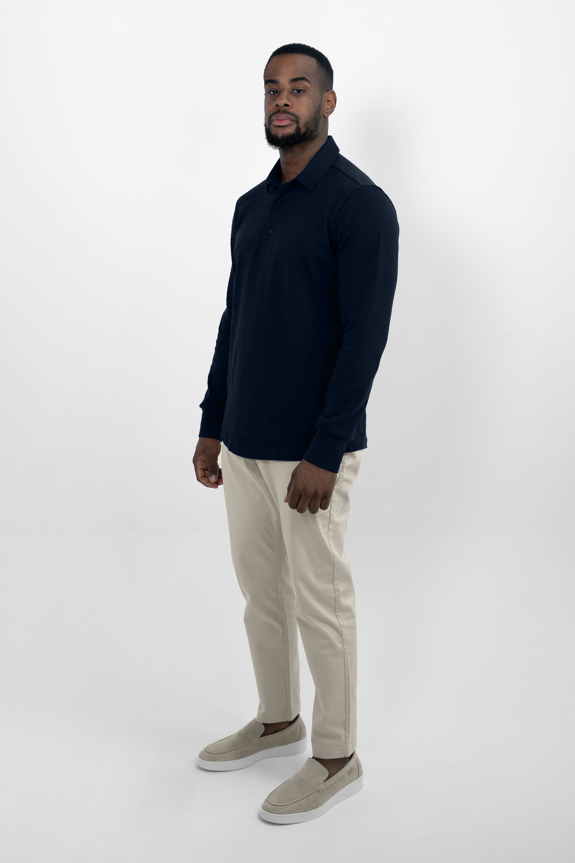 Vercate - Heren Polo Lange Mouw - Strijkvrij Poloshirt - Marine Blauw - Navy - Slim Fit - Excellent Katoen - Maat S M L XL XXL