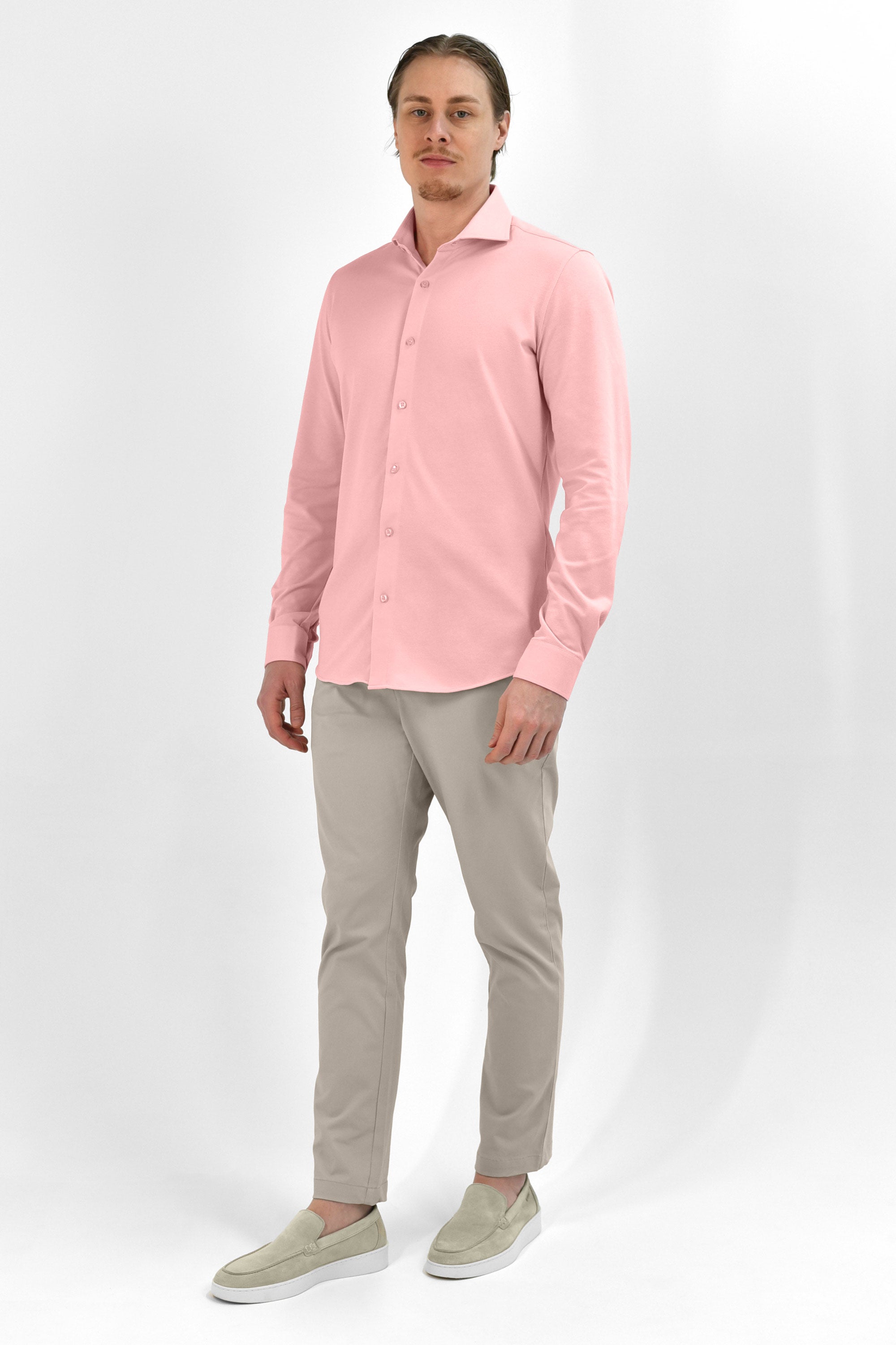 Strijkvrij Overhemd - Vercate - Japanese Knitted - Slim Fit - Roze - Heren Overhemden