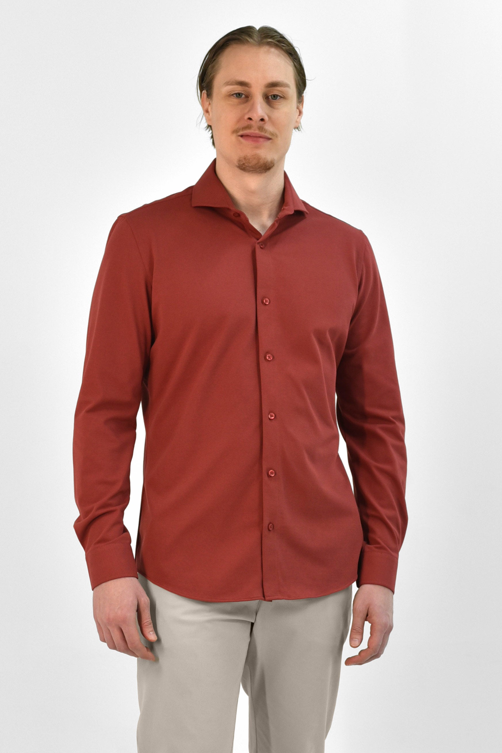 Strijkvrij Overhemd - Vercate - Japanese Knitted - Slim Fit - Rood - Heren Overhemden