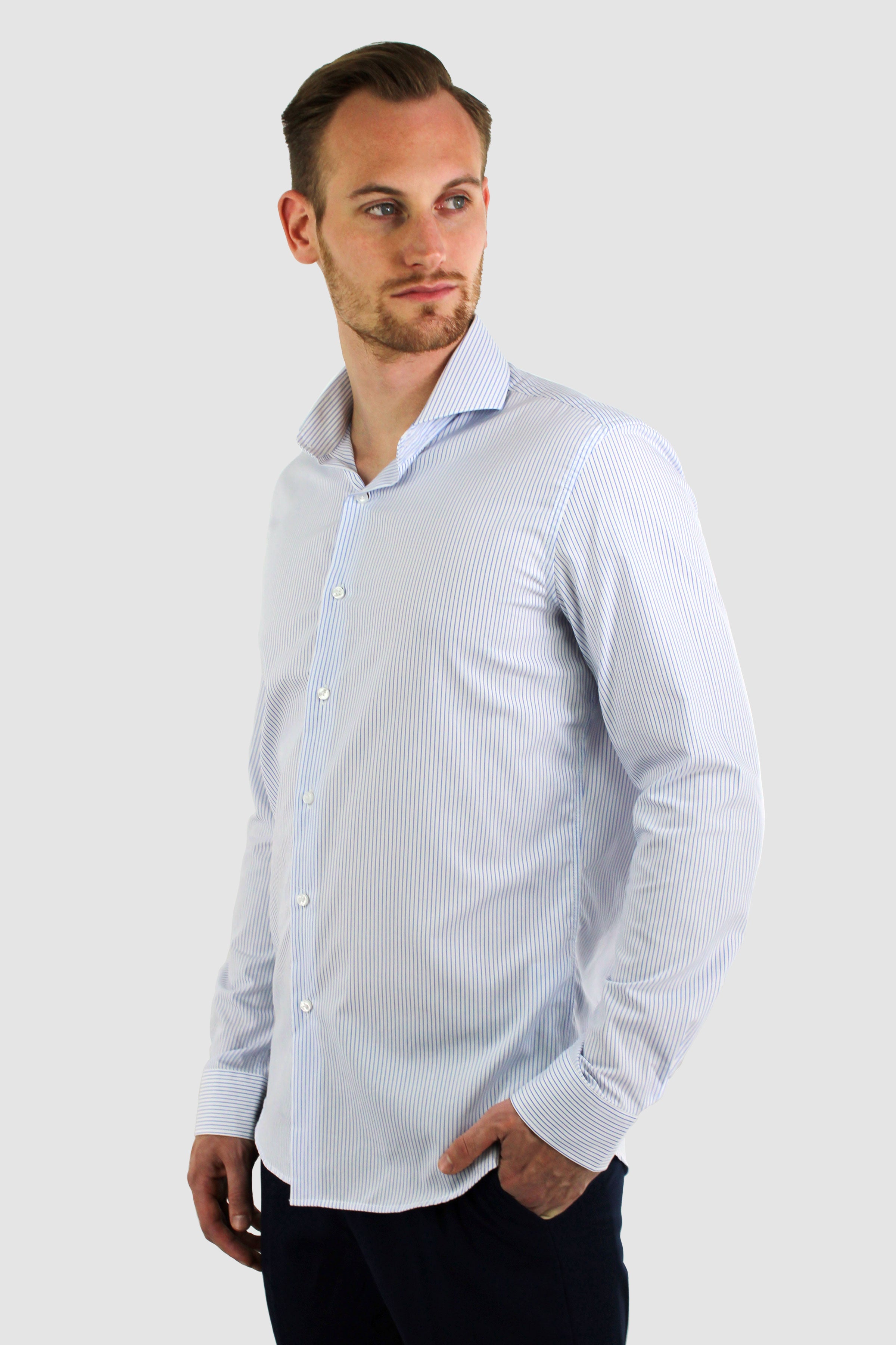 Vercate - Strijkvrij Overhemd - Wit Blauw - Wit Blauw Gestreept - Slim Fit - Poplin Katoen - Lange Mouw - Heren - Maat 37 38 39 40 41 42 43 44 45 46 S M L XL XXL