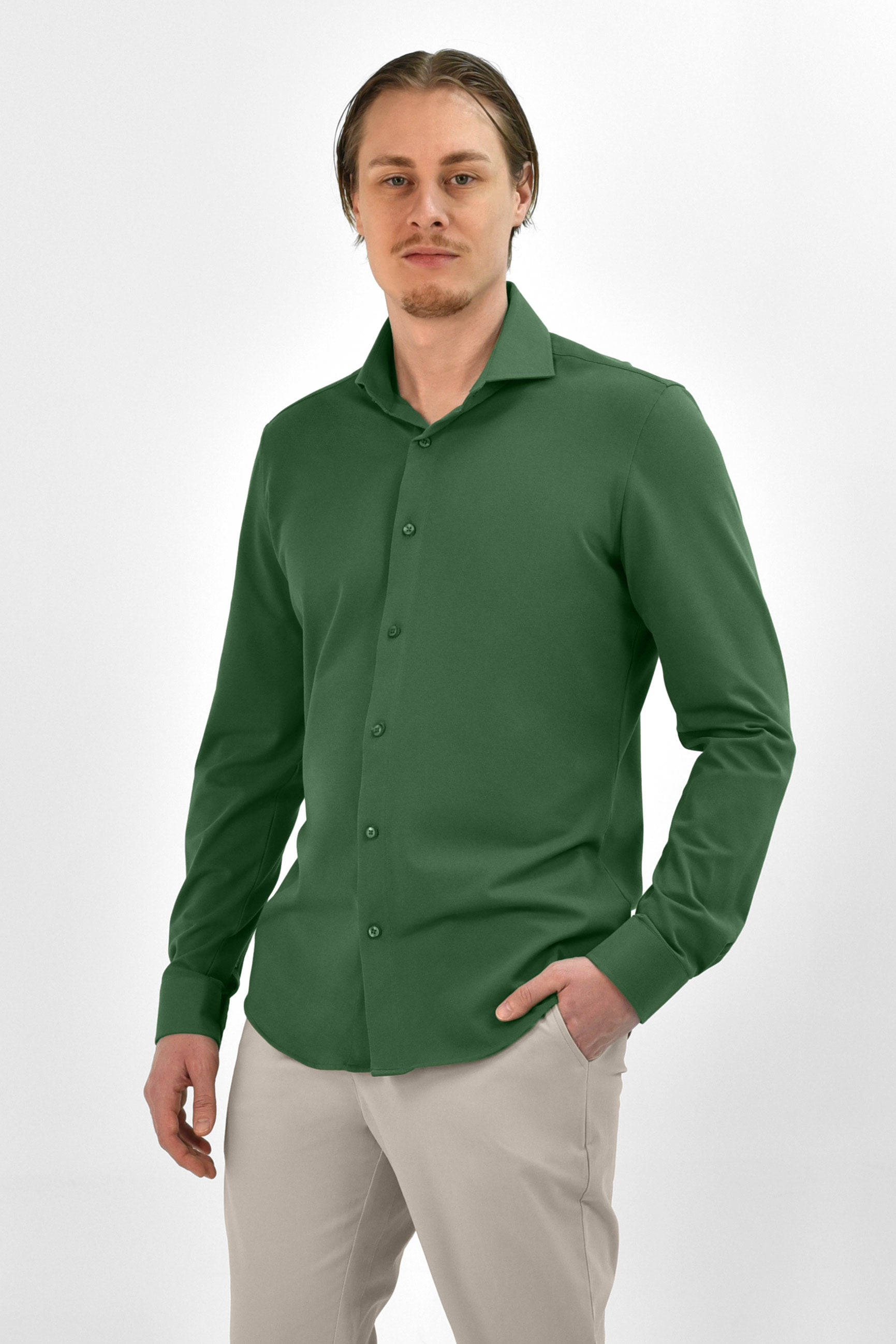Strijkvrij Overhemd - Vercate - Japanese Knitted - Slim Fit - Groen - Heren Overhemden