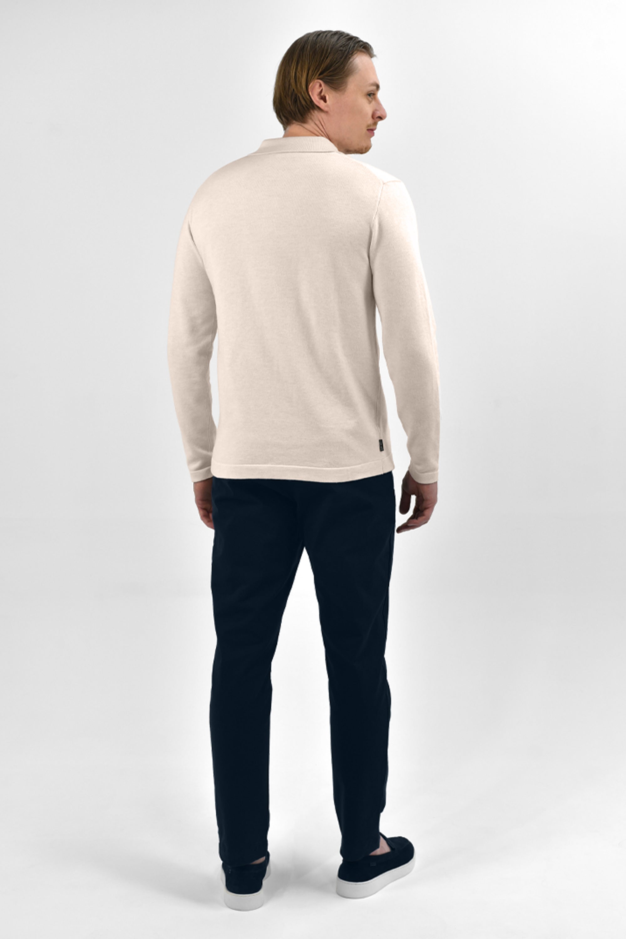 Vercate - Luxe Heren Poloshirt - Polo Met Lange Mouwen - Off White / Gebroken Wit - Regular Fit - Knit Knitted S M L XL XXL