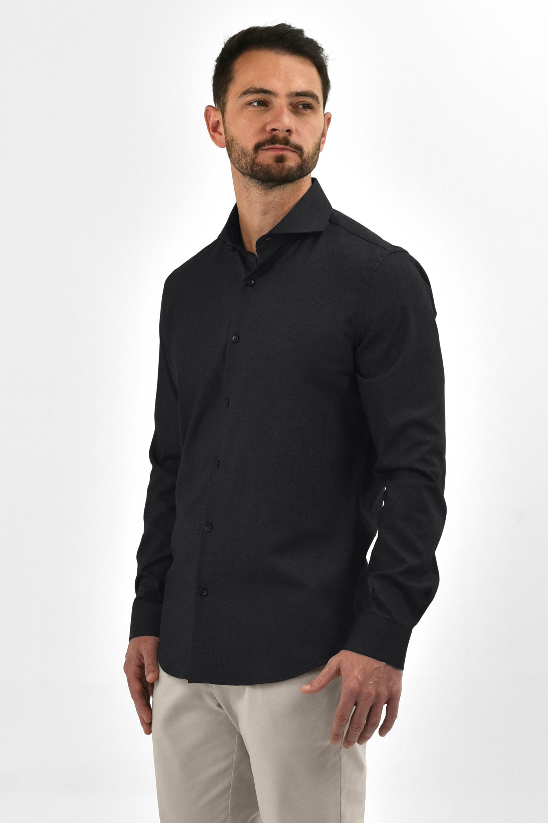 Vercate - Strijkvrij Kreukvrij Overhemd - Grijs Dondergrijs - Slim Fit - Bamboe Katoen - Lange Mouw - Heren