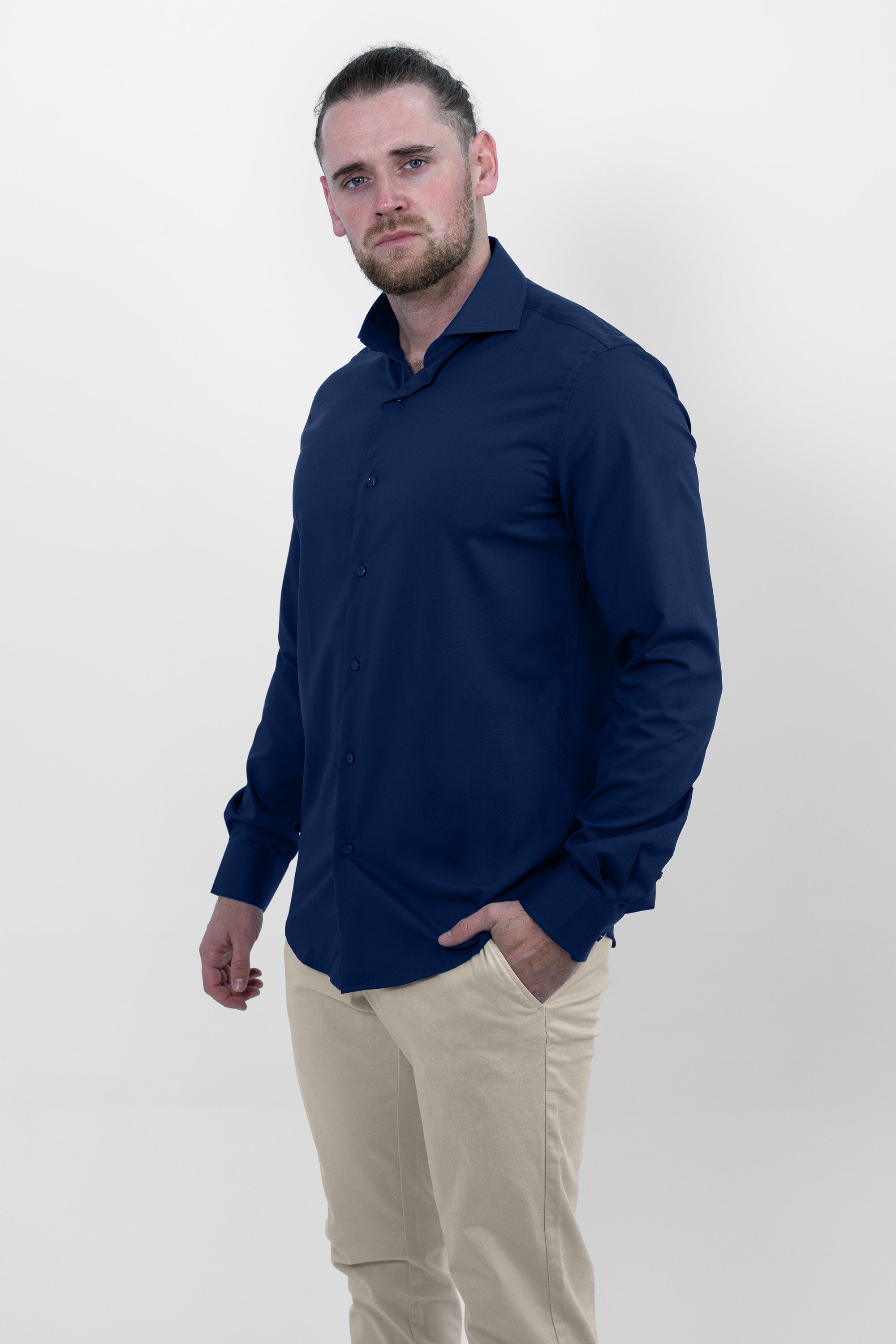 Vercate - Strijkvrij Overhemd - Navy - Marine Blauw - Slim Fit - Bamboe Katoen - Lange Mouw - Heren - Maat 37 38 39 40 41 42 43 44 S M L XL XXL