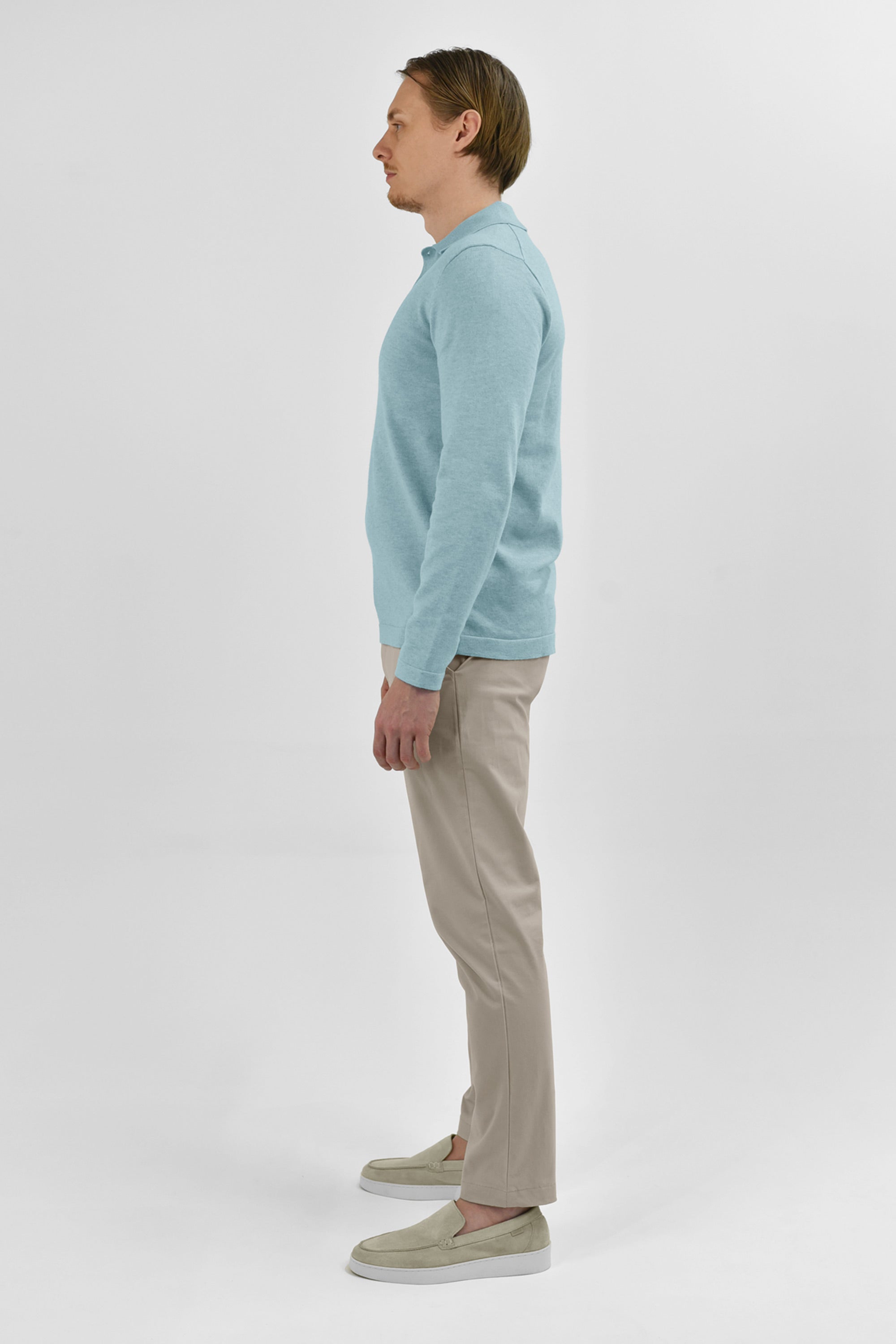 Vercate - Luxe Heren Poloshirt - Polo Met Lange Mouwen - Lichtblauw / Blauw - Regular Fit - Knit S M L XL XXL