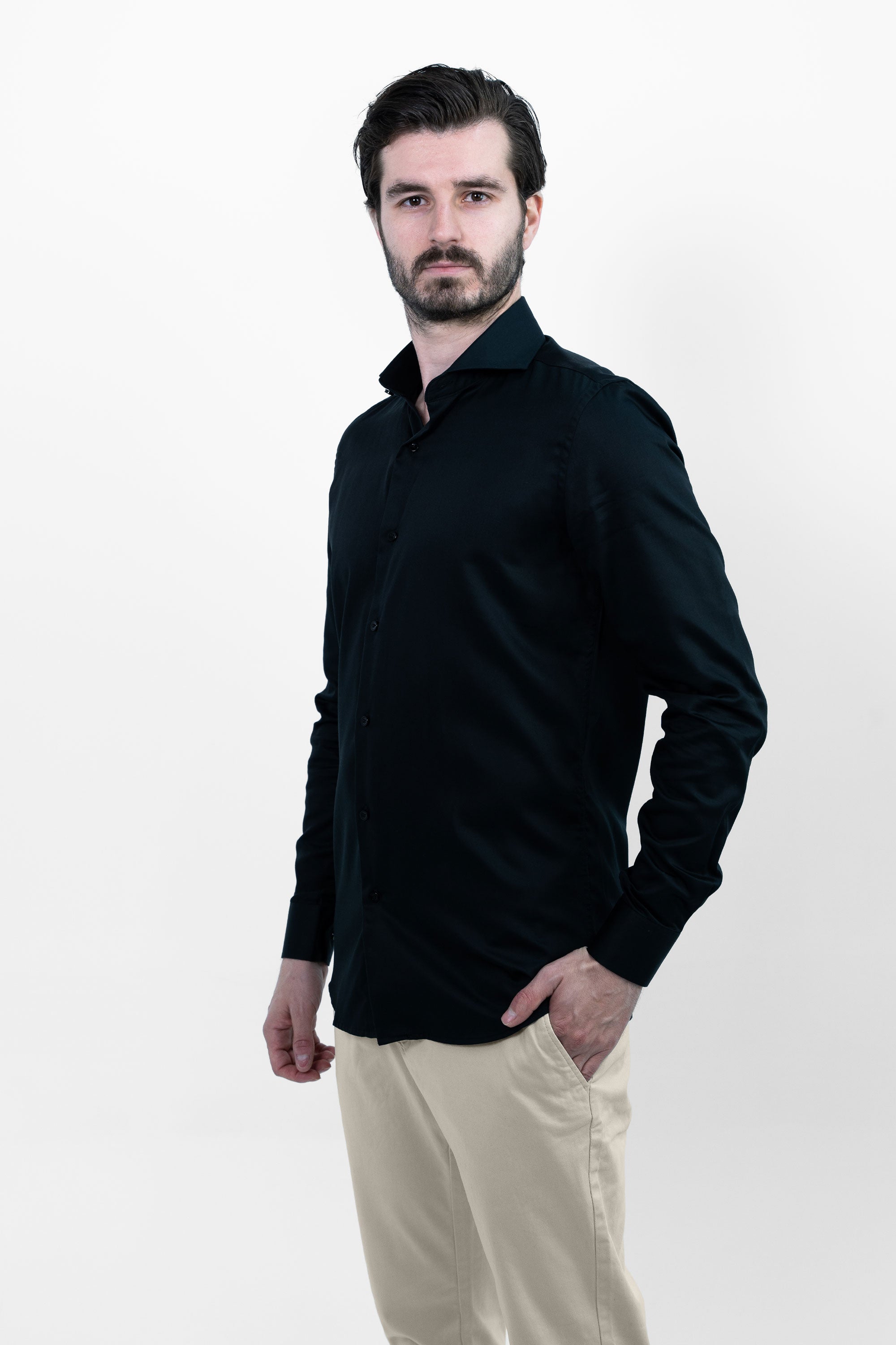 Vercate - Strijkvrij Overhemd - Zwart - Slim Fit - Katoen Satijn - Lange Mouw - Heren - Maat 37 38 39 40 41 42 43 44 S M L XL XXL