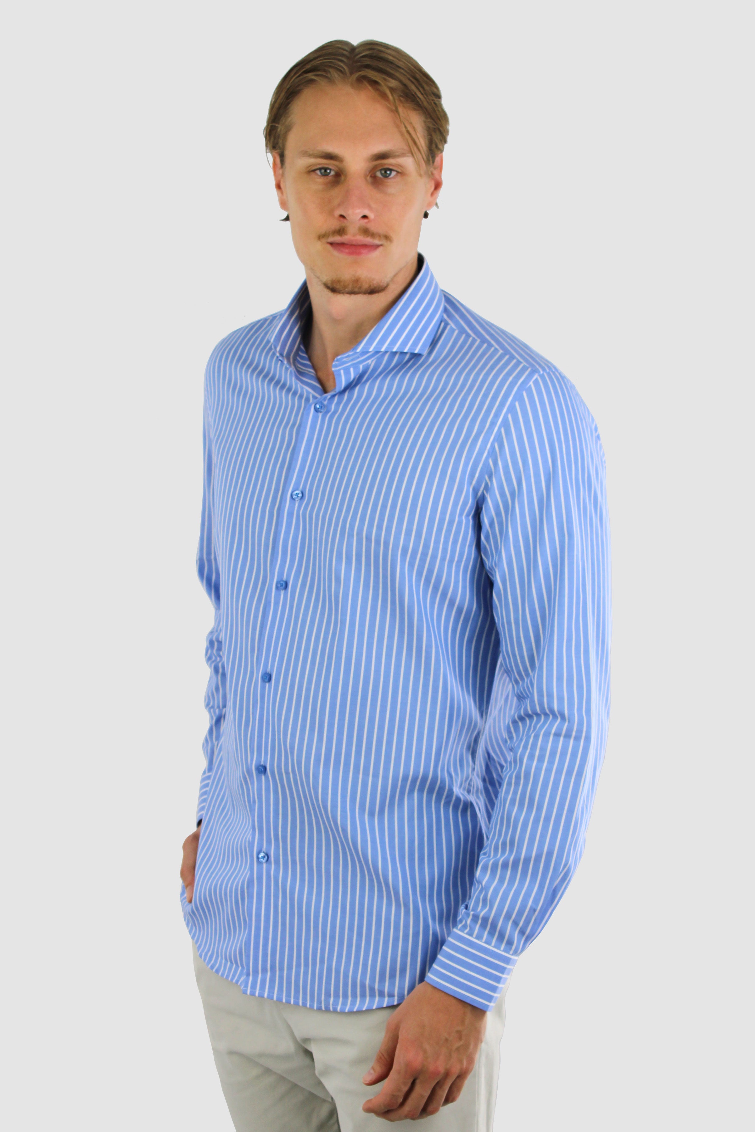 Vercate - Strijkvrij Overhemd - Blauw Wit - Blauw gestreept - Slim Fit - Poplin Katoen - Lange Mouw - Heren - Maat S M L XL XXL 37 38 39 40 41 42 43 44 45 46