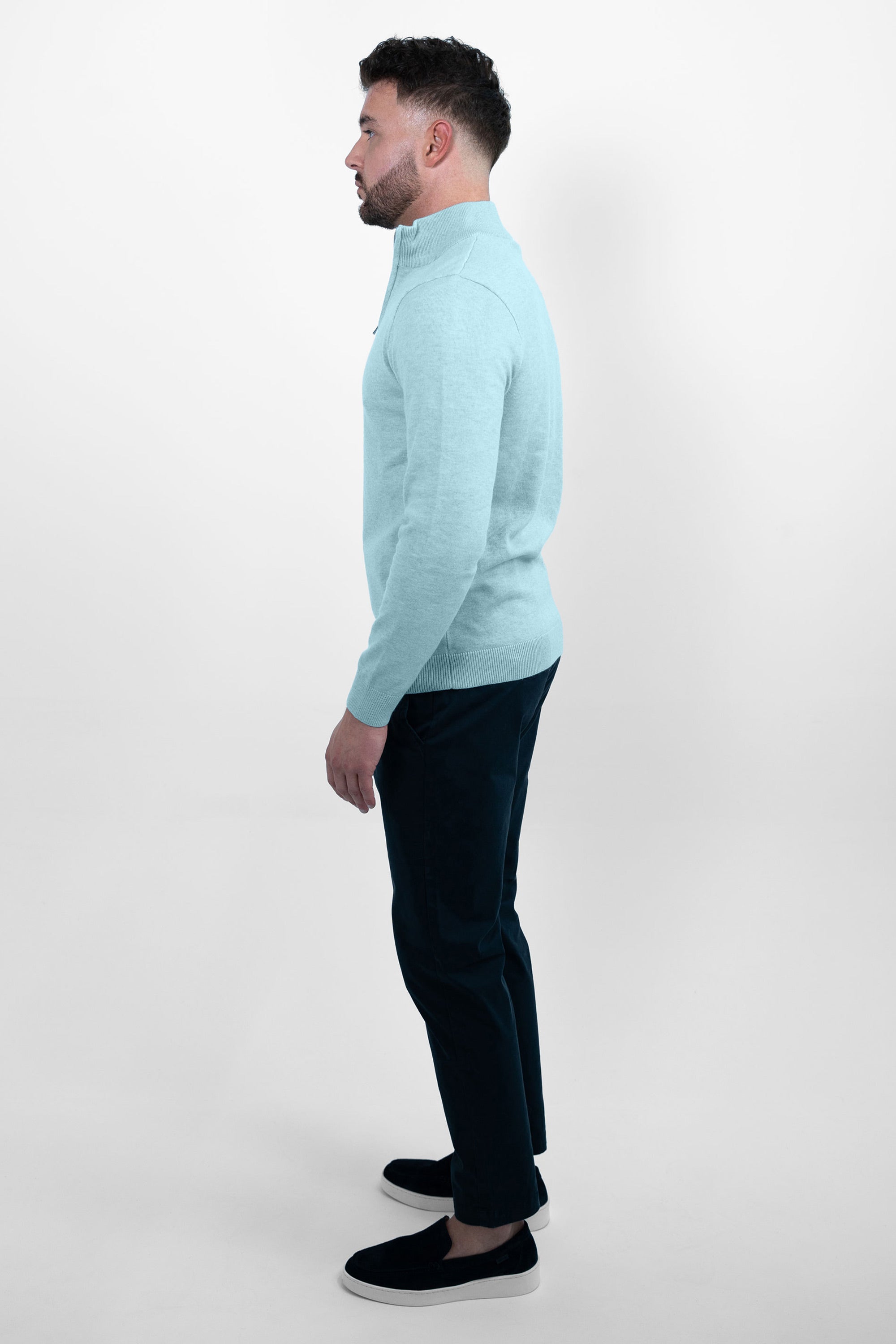 Vercate - Luxe Half Zip / Quarter Zip Pullover - Lichtblauw / Blauw - Regular Fit - Knit Heren Sweater / Trui