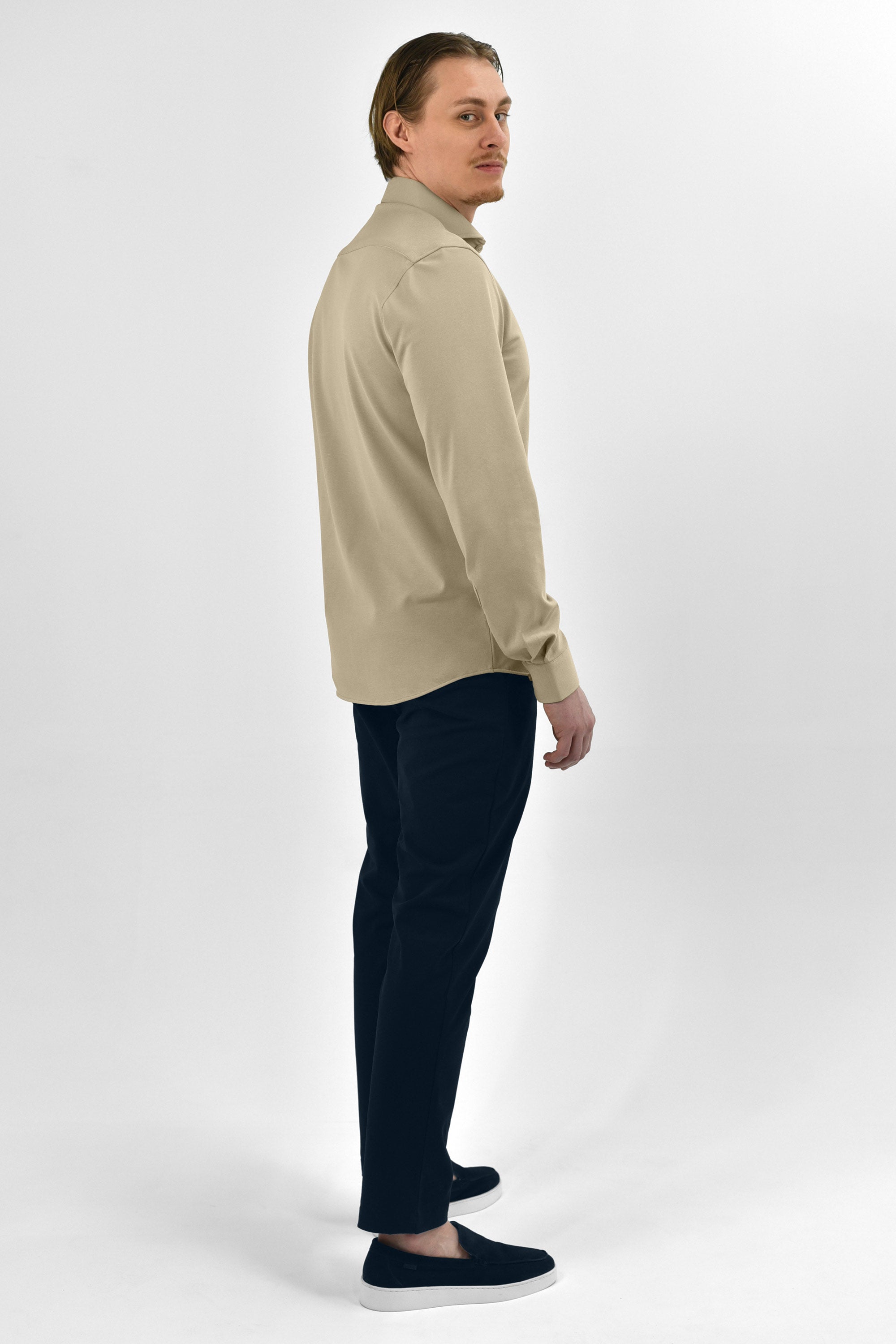 Strijkvrij Overhemd - Vercate - Japanese Knitted - Slim Fit - Beige - Heren Overhemden