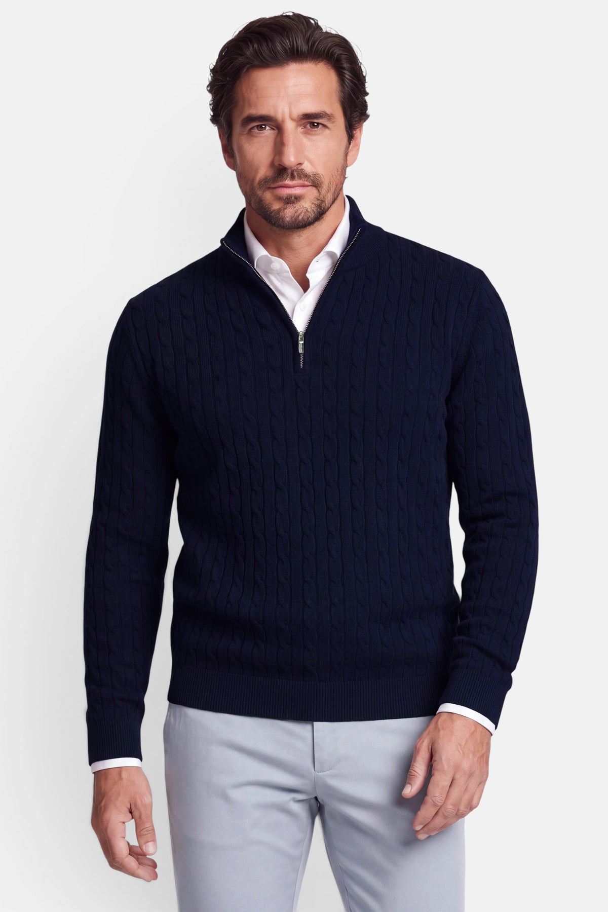 Vercate - Quarter Zip / Half Zip Trui Heren - Donkerblauw - Cashmere Blend - Kabeltrui / Pullover - Regular Fit