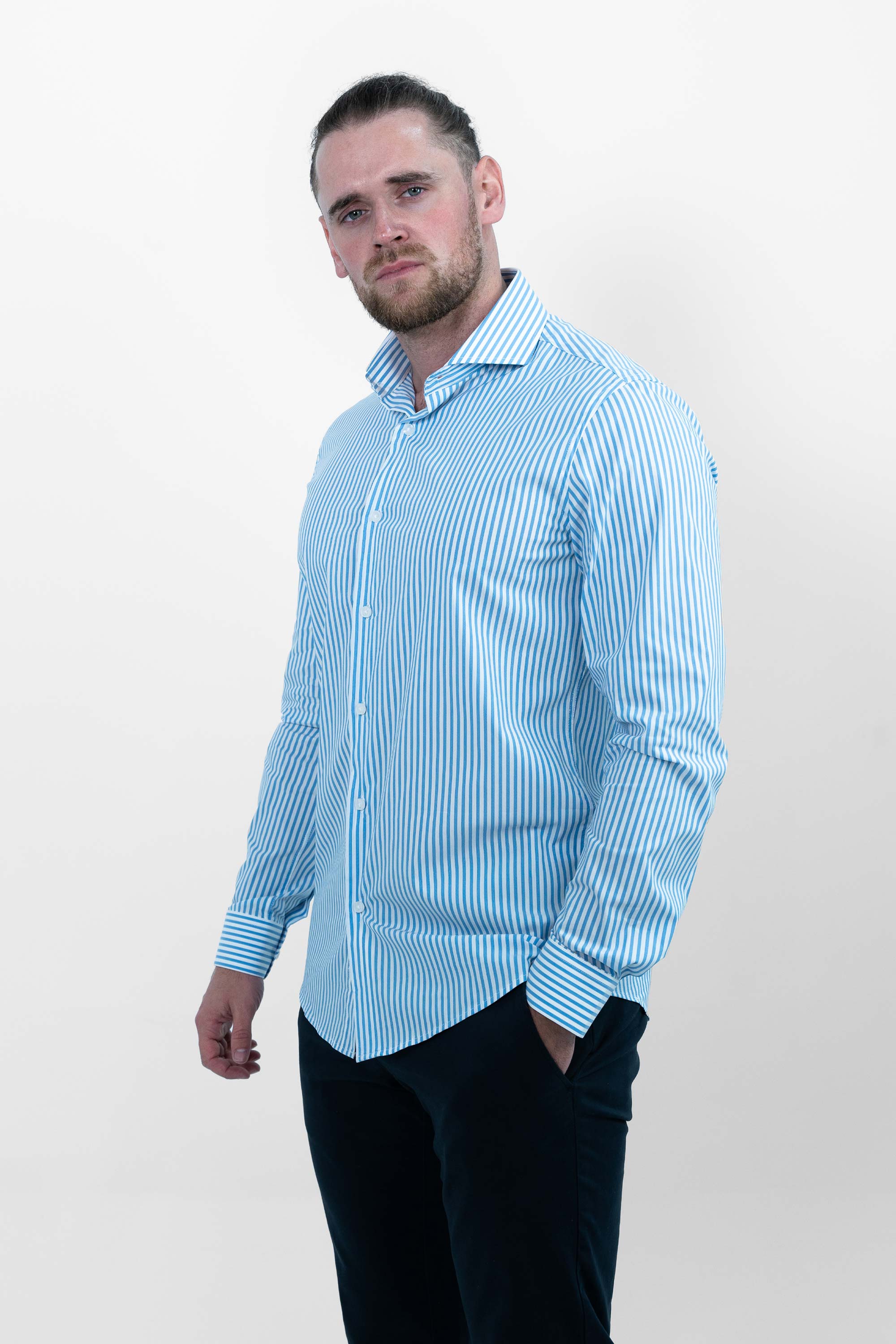 Vercate - Overhemd - Lichtblauw Gestreept - Cool Technology - Slim Fit - Lange Mouw - Poplin - Heren - Maat 37 38 39 40 41 42 43 44 45 46