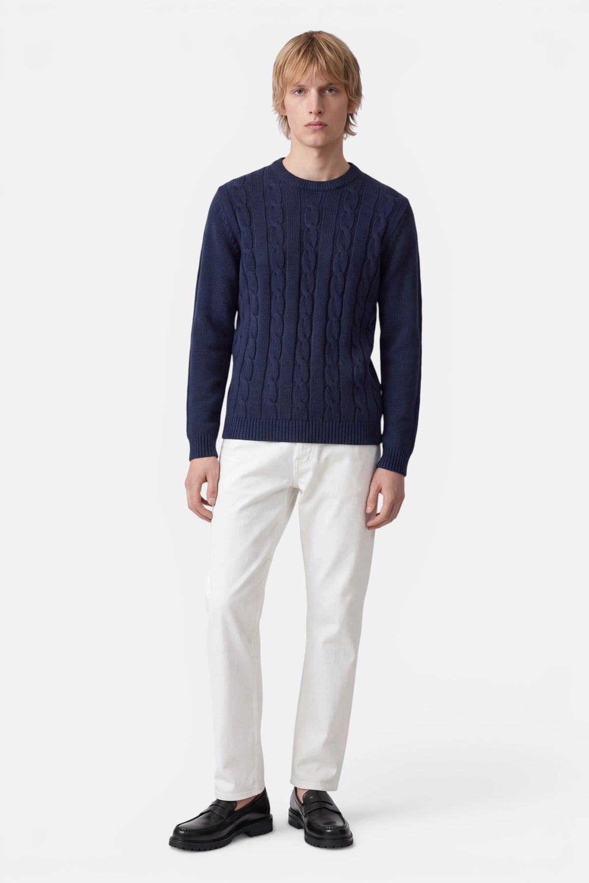 Vercate - Crewneck Trui Heren - Donkerblauw - Heavyweight Kabeltrui - Sweater / Pullover - Regular Fit