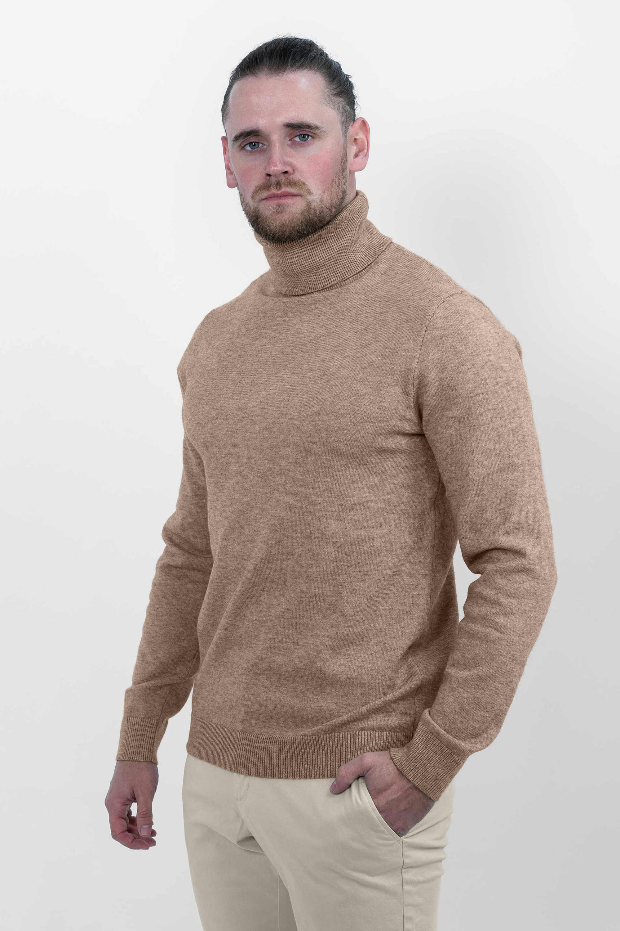 Vercate - Luxe Coltrui - Bruin - Regular Fit - Knit Heren Pullover / Sweater / Trui - Maat: S M L XL XXL Knitted Knitwear
