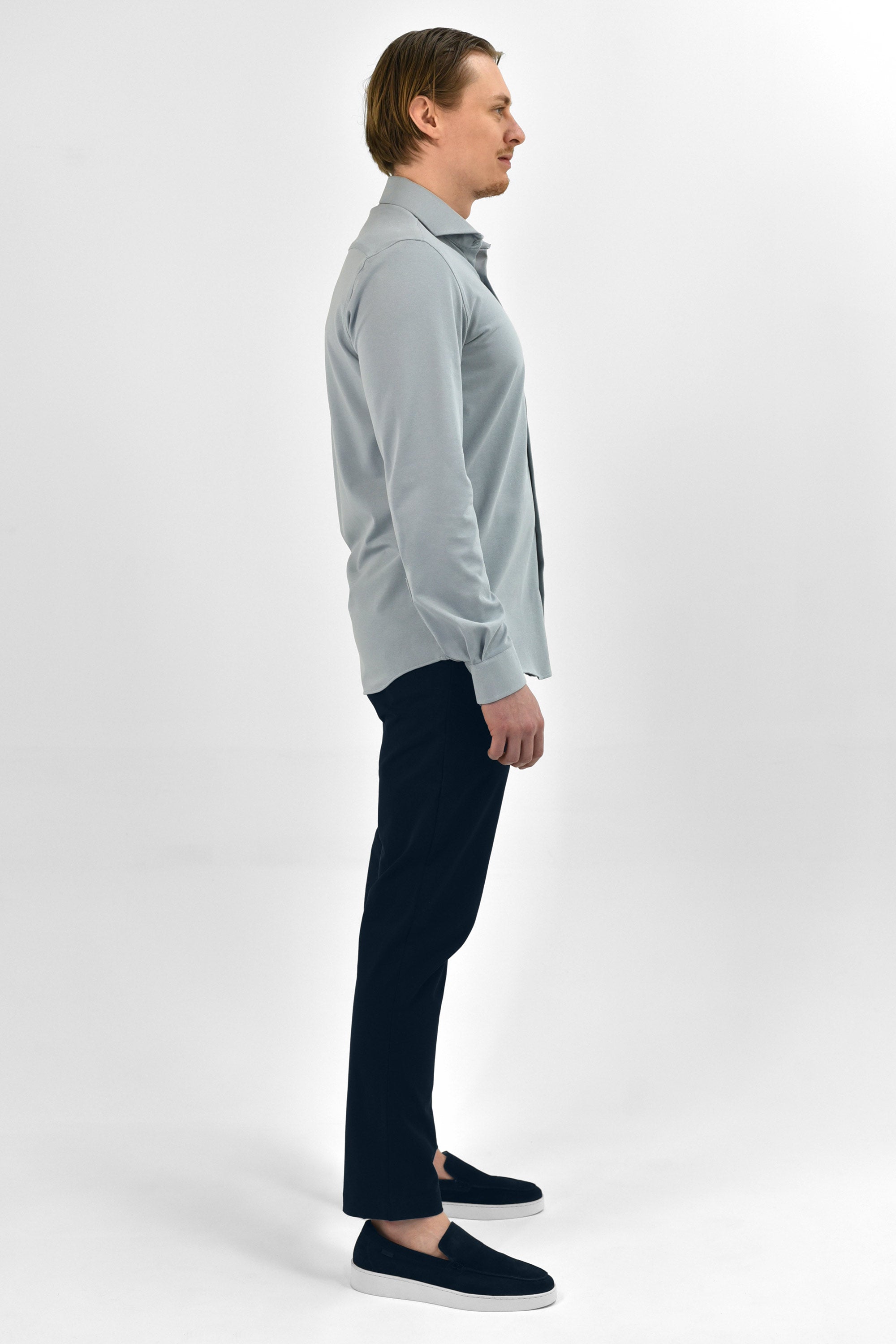 Strijkvrij Overhemd - Vercate - Japanese Knitted - Slim Fit - Lichtgrijs / Grijs - Heren Overhemden