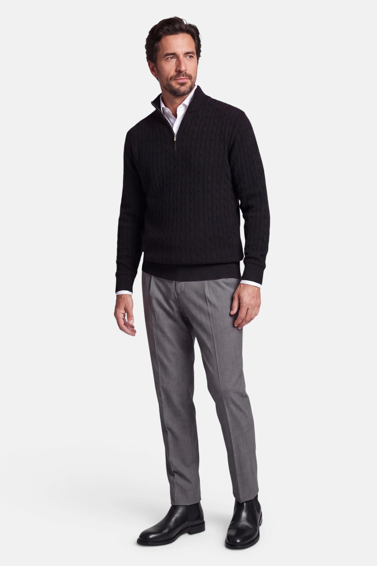 Vercate - Quarter Zip / Half Zip Trui Heren - Zwart - Cashmere Blend - Kabeltrui / Pullover - Regular Fit