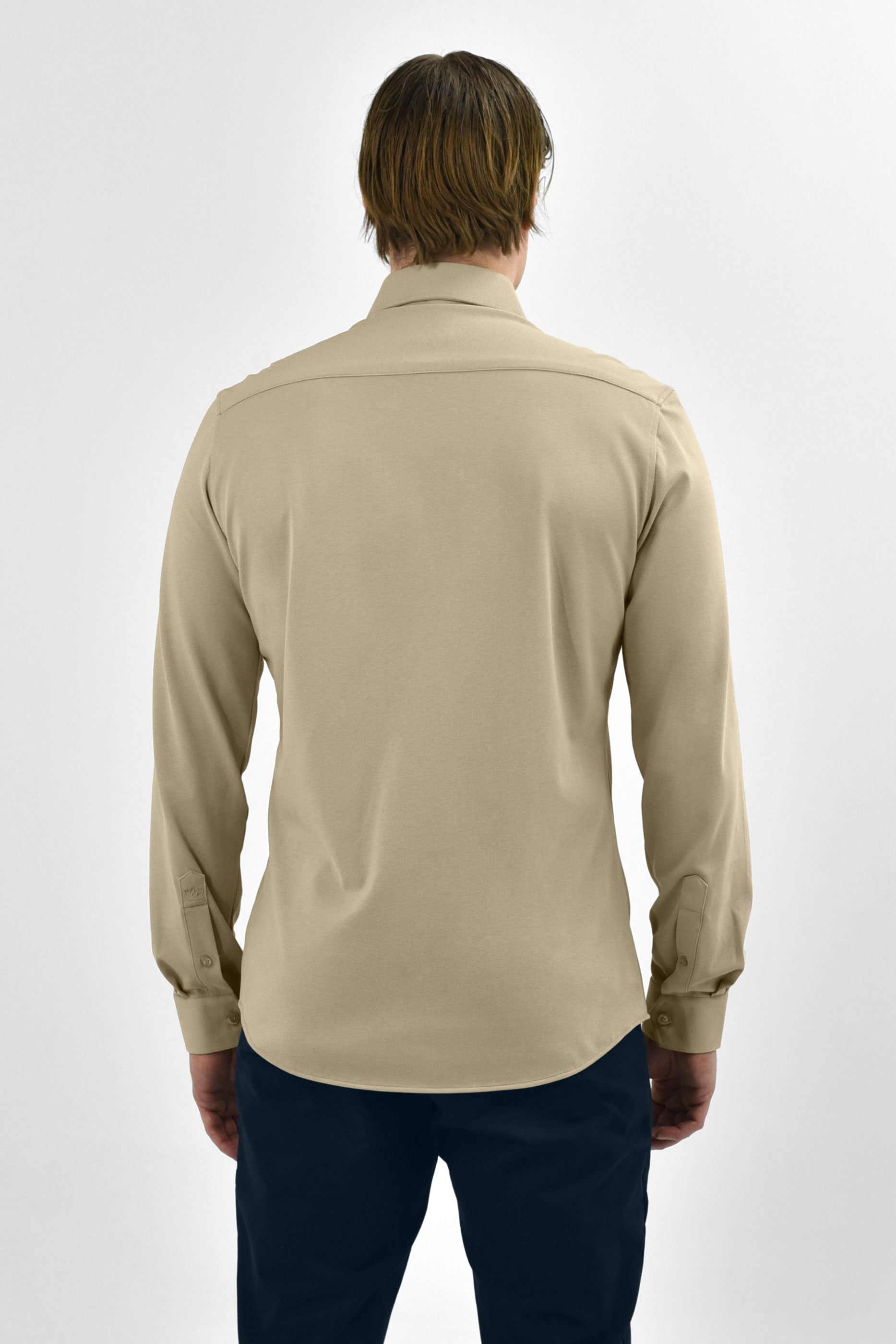 Strijkvrij Overhemd - Vercate - Japanese Knitted - Slim Fit - Beige - Heren Overhemden