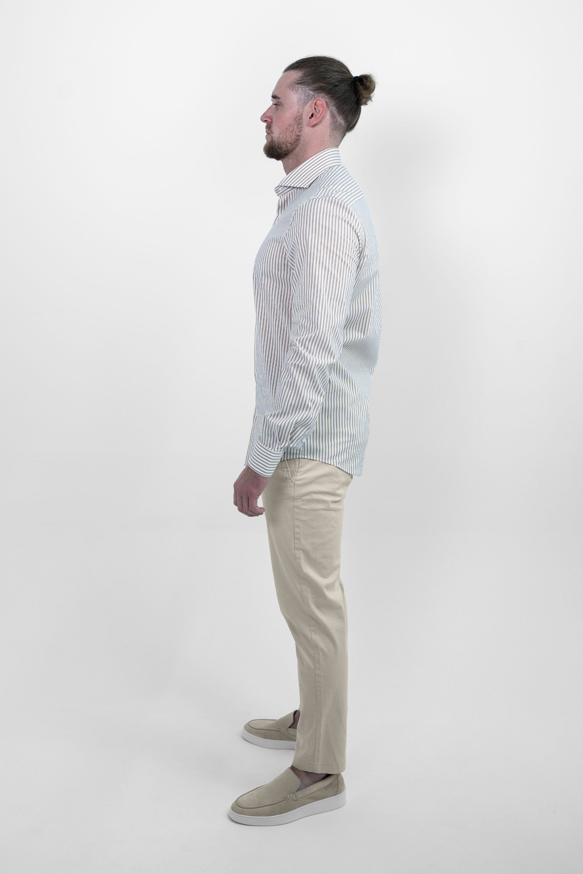 Vercate - Overhemd - Khaki Gestreept - Cool Technology - Slim Fit - Lange Mouw - Poplin - Heren - Maat 37 38 39 40 41 42 43 44 45 46