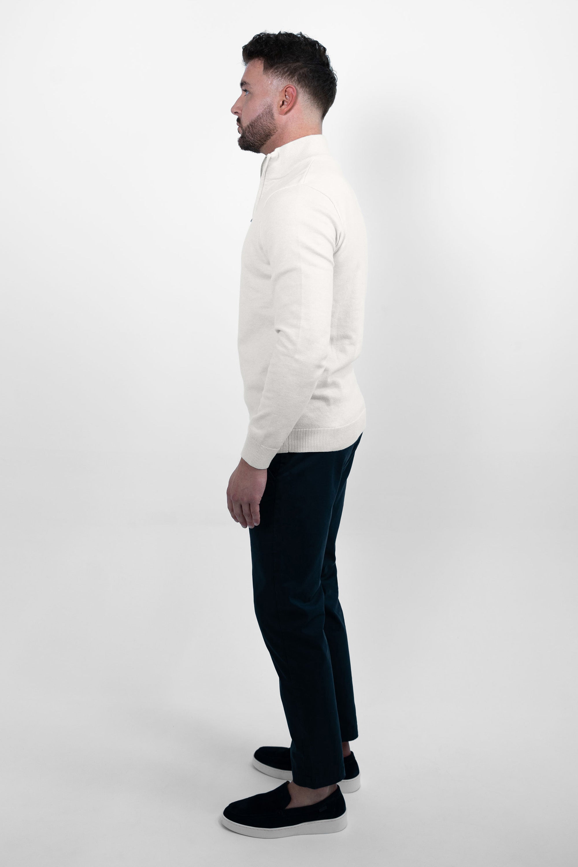 Vercate - Luxe Half Zip / Quarter Zip Pullover - Off White / Gebroken Wit - Regular Fit - Knit Heren Sweater / Trui Knitted / Knitwear