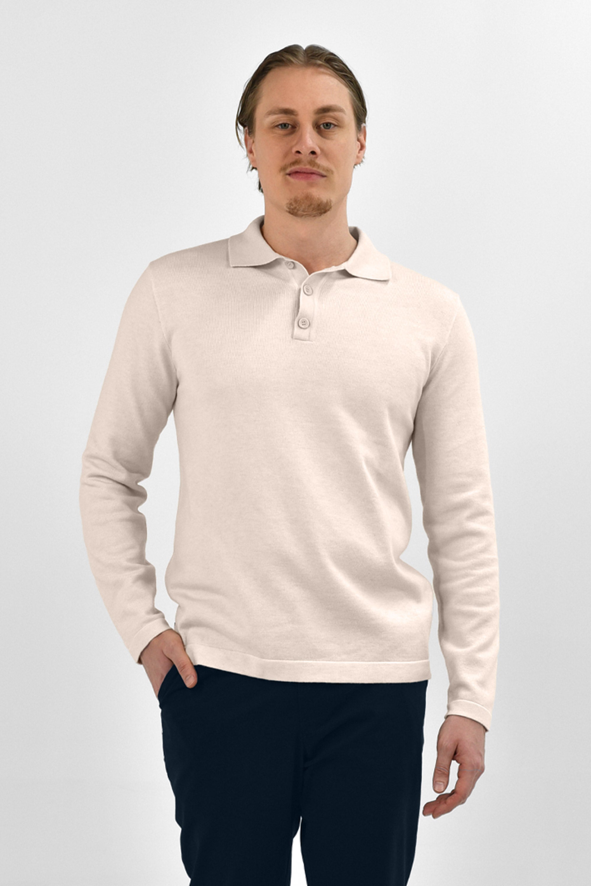 Vercate - Luxe Heren Poloshirt - Polo Met Lange Mouwen - Off White / Gebroken Wit - Regular Fit - Knit Knitted S M L XL XXL