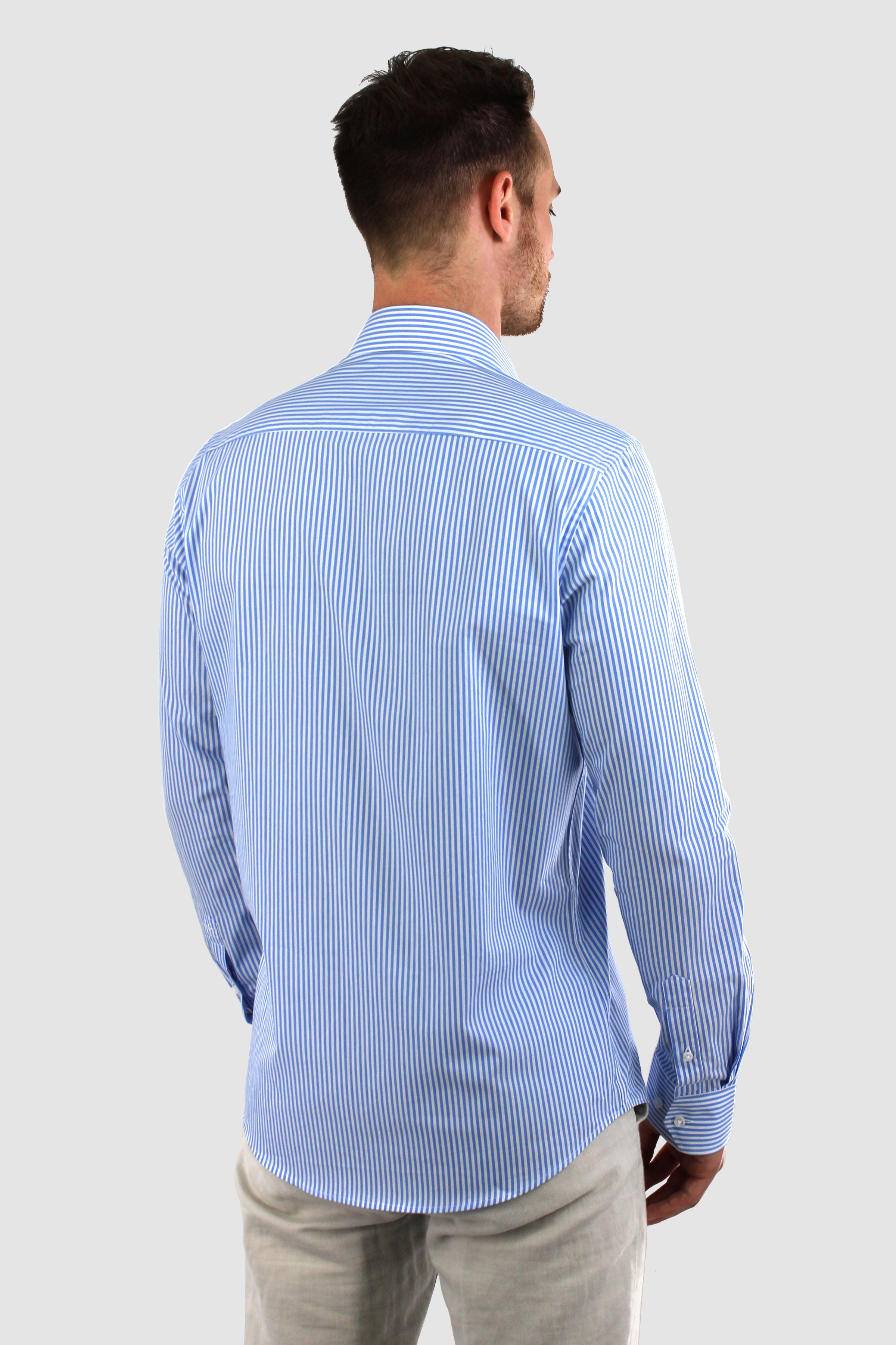 Vercate - Strijkvrij Overhemd - Blauw Wit - Lichtblauw gestreept - Slim Fit - Poplin Katoen - Lange Mouw - Heren - Maat 37 38 39 40 41 42 43 44 45 46 / S M L XL XXL