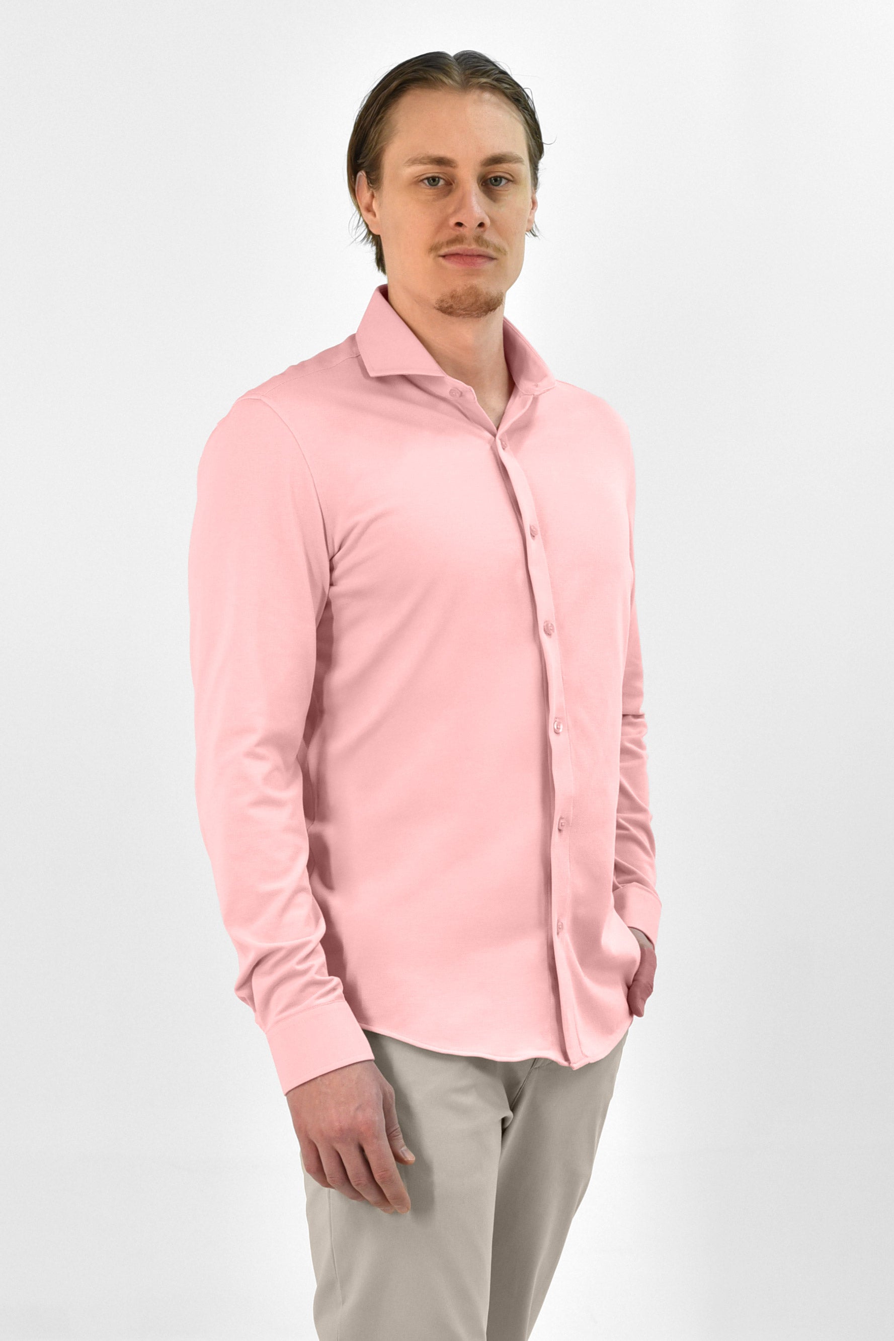 Strijkvrij Overhemd - Vercate - Japanese Knitted - Slim Fit - Roze - Heren Overhemden