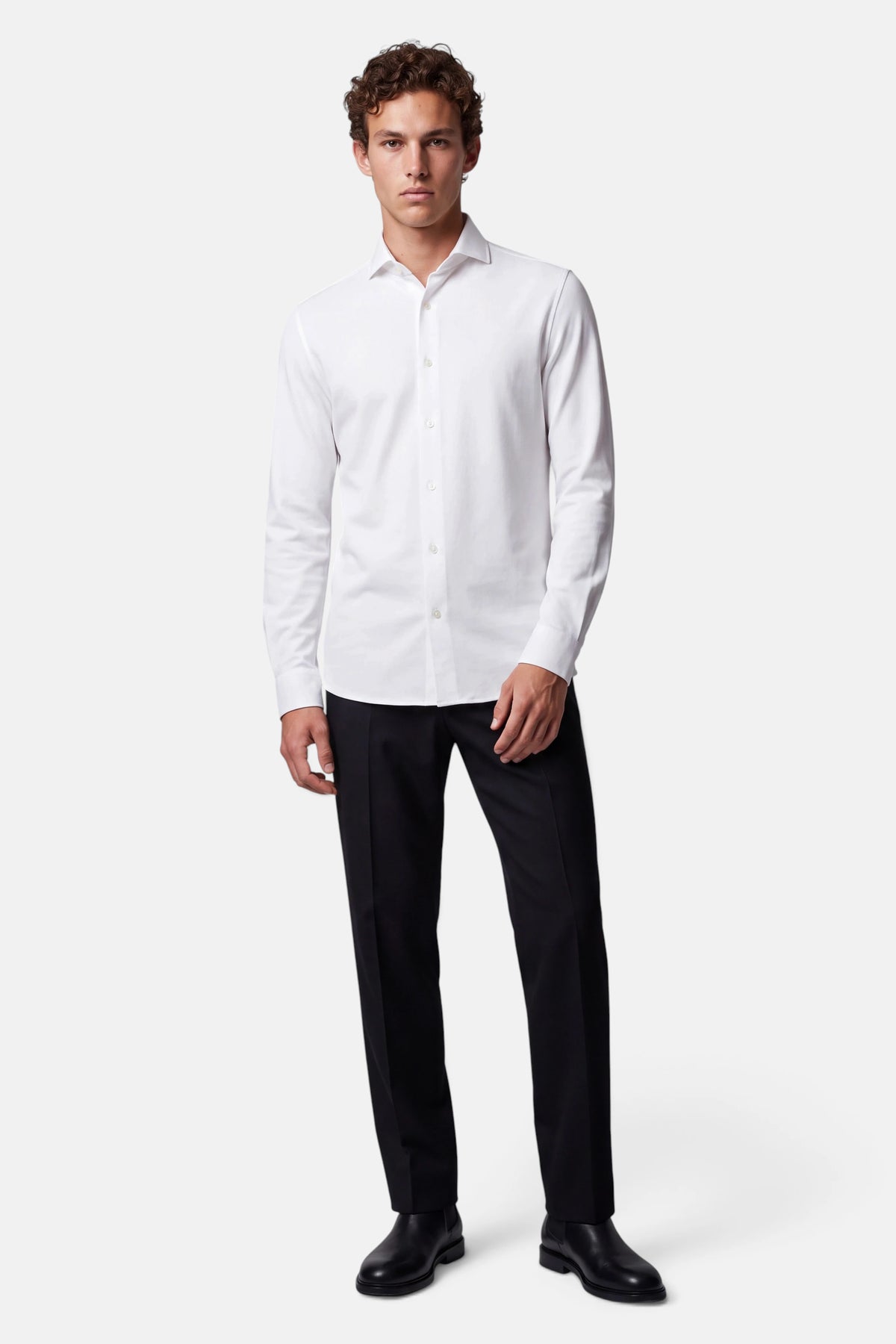 Vercate - Strijkvrij Overhemd - Japanese Knitted - Piqué Katoen - Wit - Slim Fit - Lange Mouw - Heren