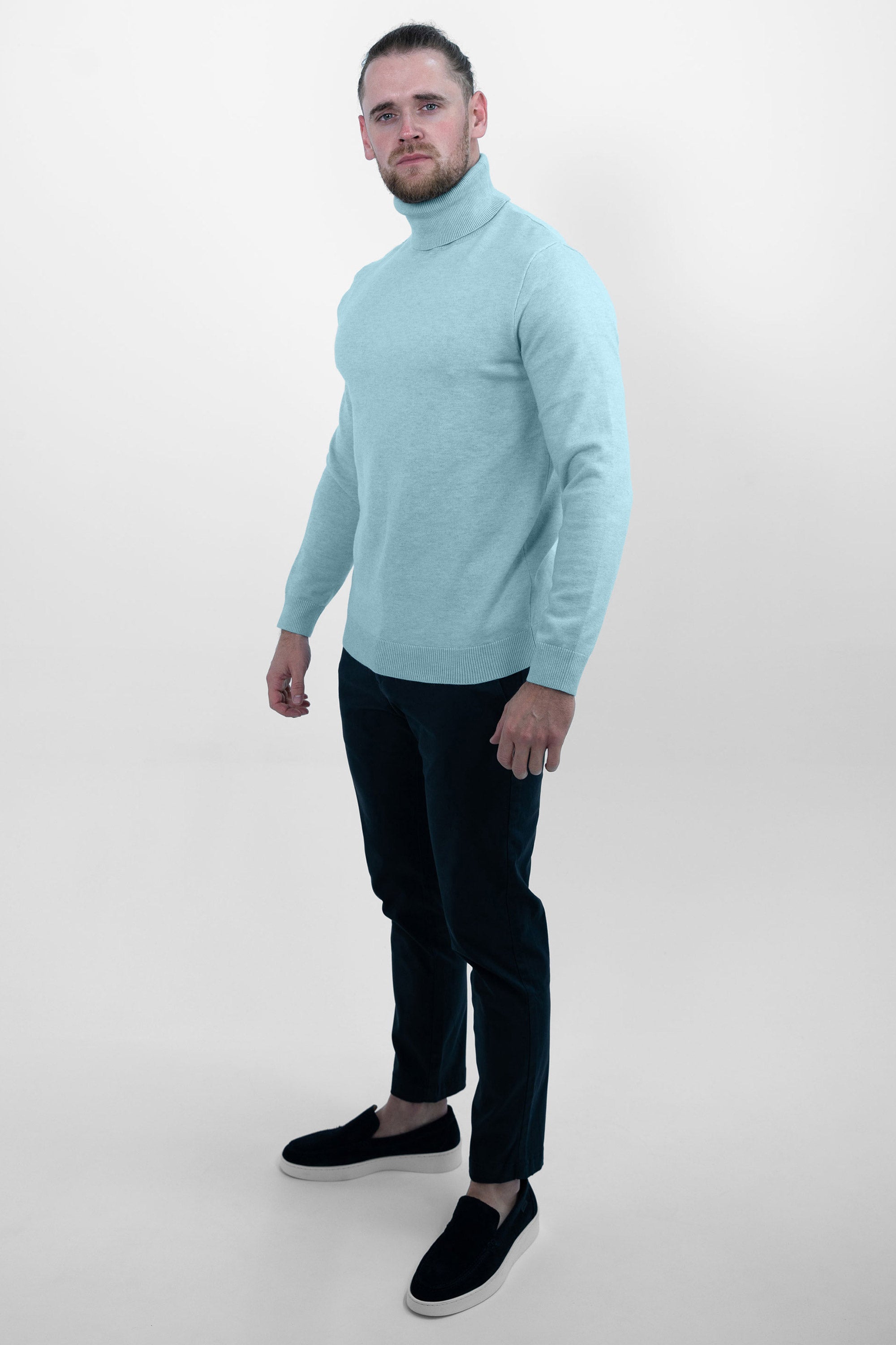 Vercate - Luxe Coltrui - Lichtblauw / Blauw - Regular Fit - Knit Heren Pullover / Sweater / Trui