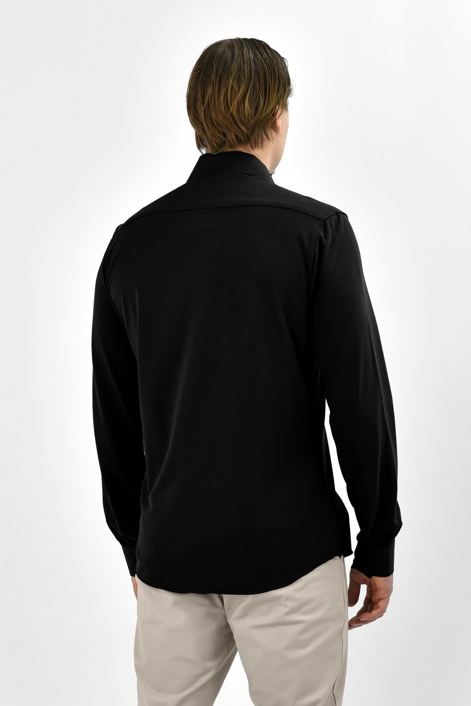 Vercate - Strijkvrij Overhemd - Japanese Knitted - Piqué Katoen - Zwart - Slim Fit - Lange Mouw - Heren