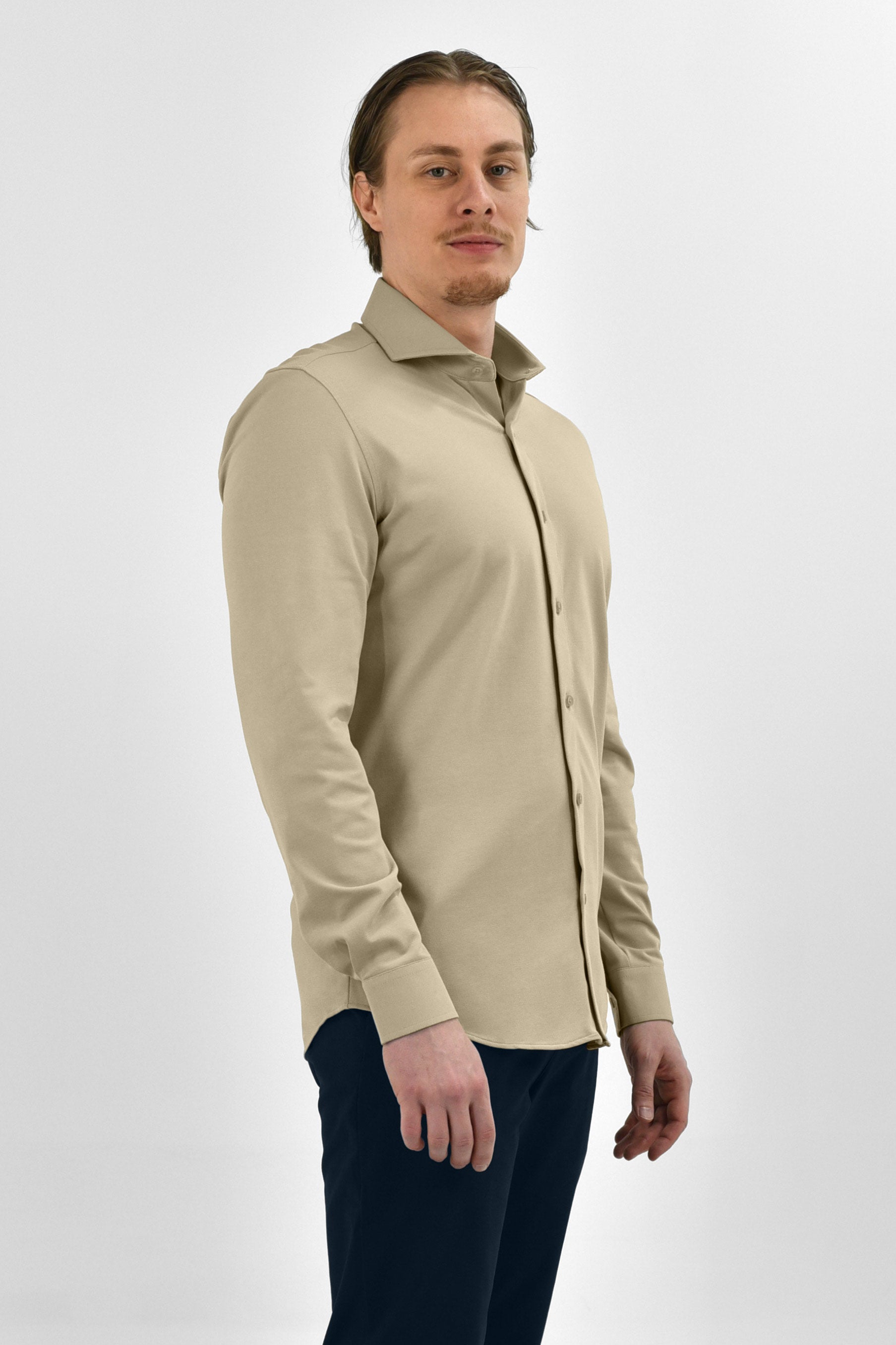 Strijkvrij Overhemd - Vercate - Japanese Knitted - Slim Fit - Beige - Heren Overhemden