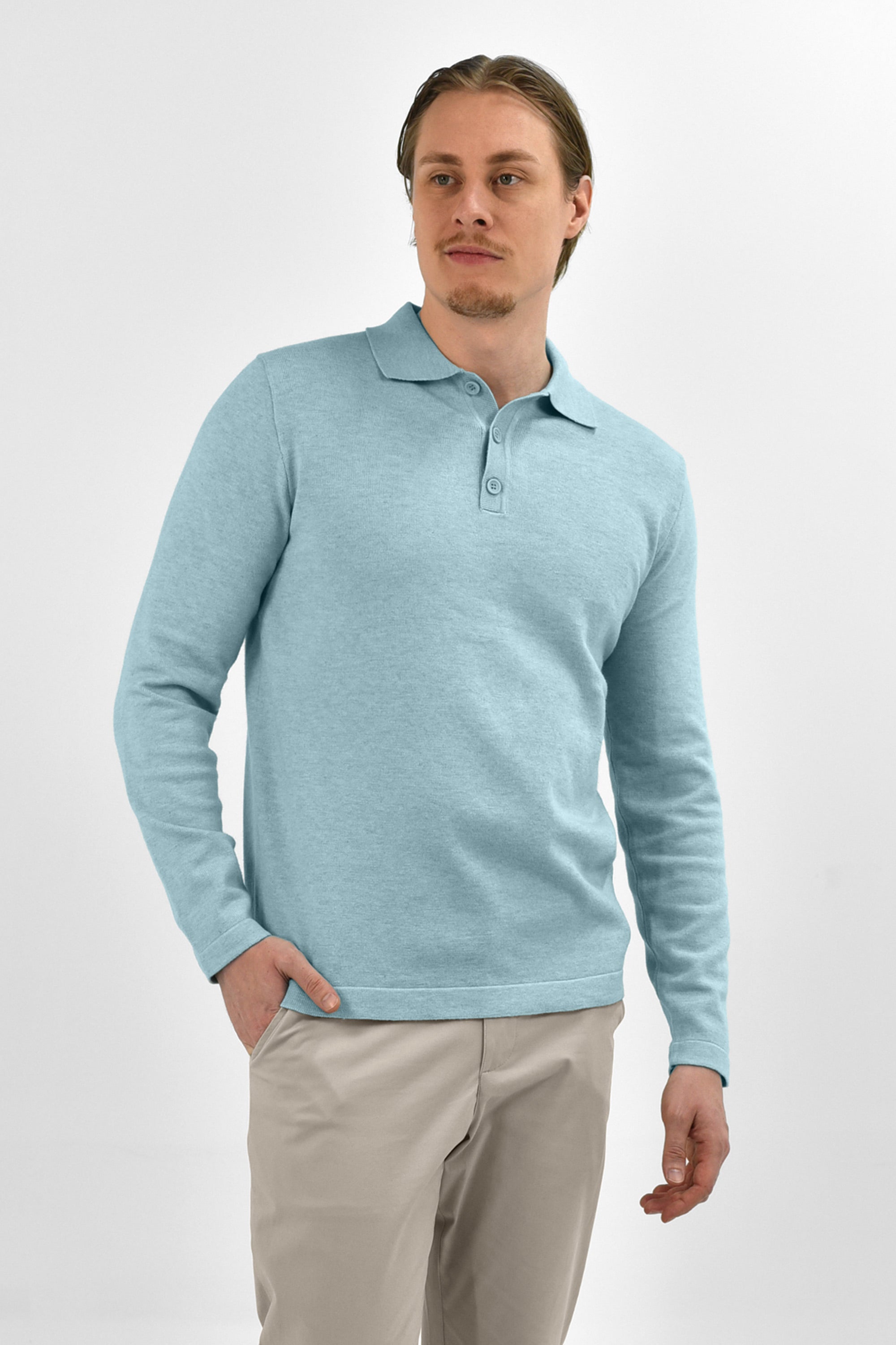 Vercate - Luxe Heren Poloshirt - Polo Met Lange Mouwen - Lichtblauw / Blauw - Regular Fit - Knit S M L XL XXL