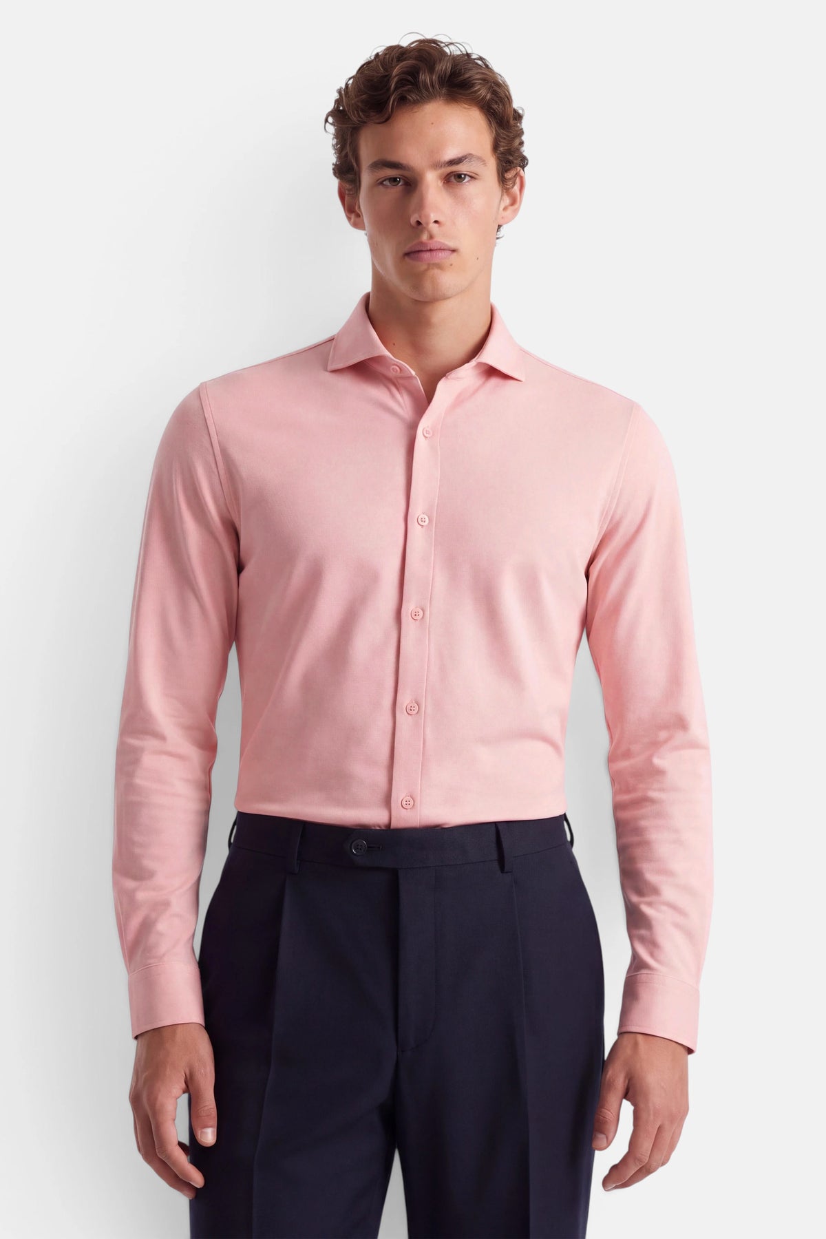 Vercate - Strijkvrij Overhemd - Japanese Knitted - Piqué Katoen - Roze - Slim Fit - Lange Mouw - Heren