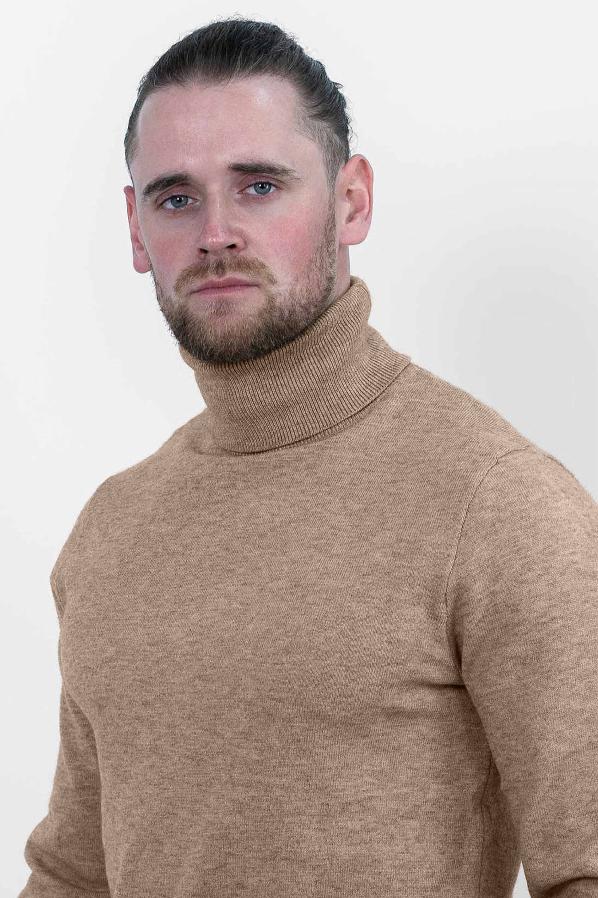 Vercate - Luxe Coltrui - Bruin - Regular Fit - Knit Heren Pullover / Sweater / Trui - Maat: S M L XL XXL Knitted Knitwear