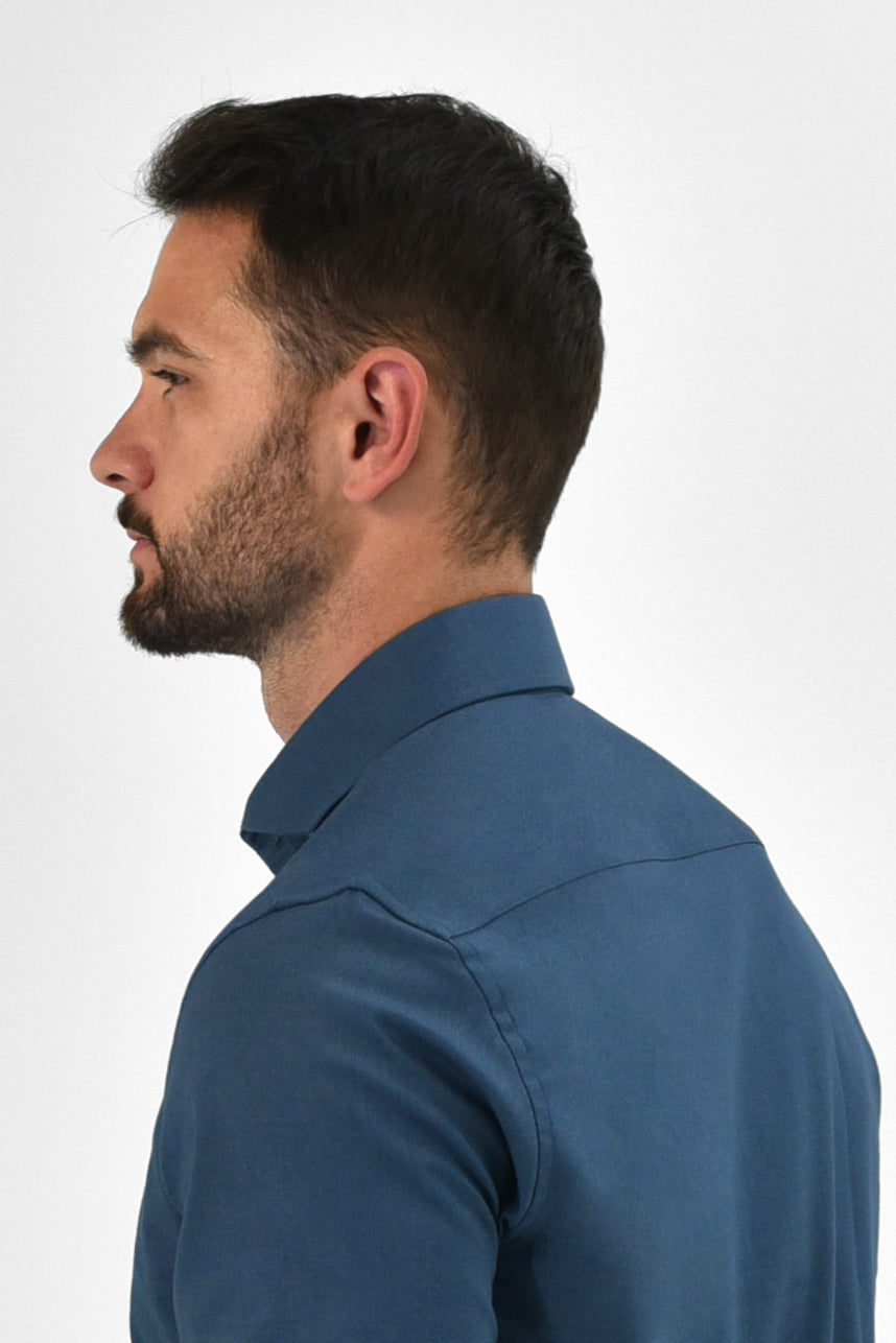 Vercate - Strijkvrij Kreukvrij Overhemd - Blauw - Slim Fit - Bamboe Katoen - Lange Mouw - Heren