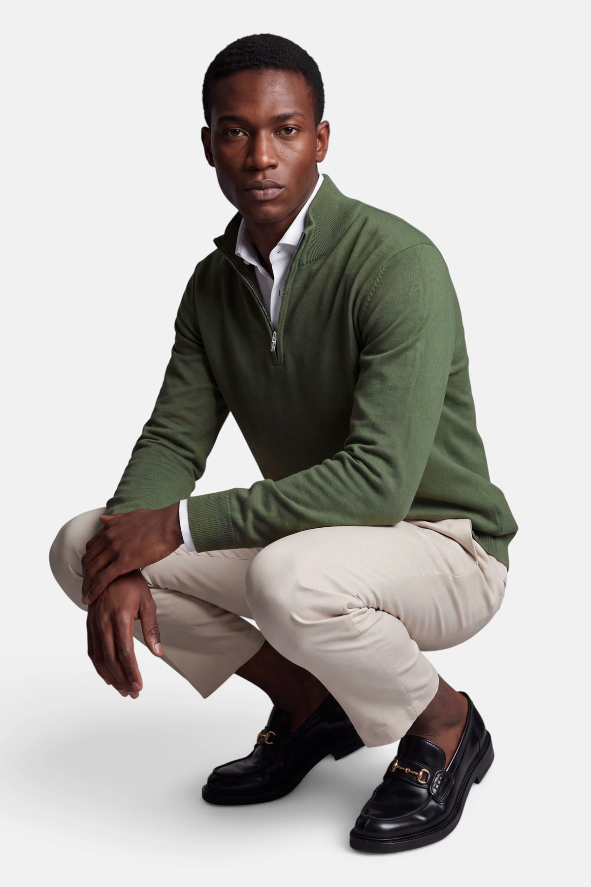 Vercate - Quarter Zip / Half Zip Trui Heren - Groen - Cashmere Blend - Regular Fit