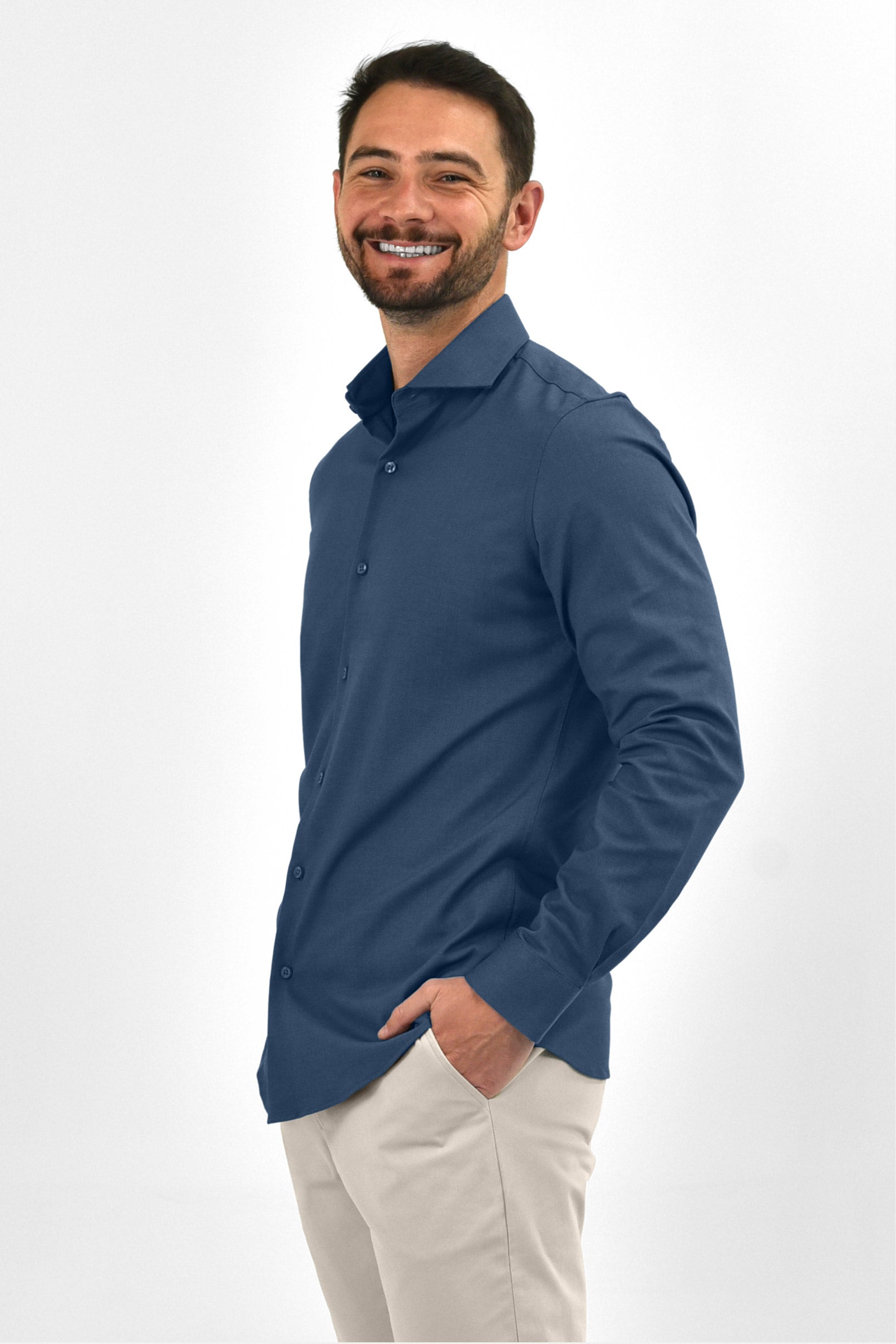Vercate - Strijkvrij Kreukvrij Overhemd - Blauw - Slim Fit - Bamboe Katoen - Lange Mouw - Heren