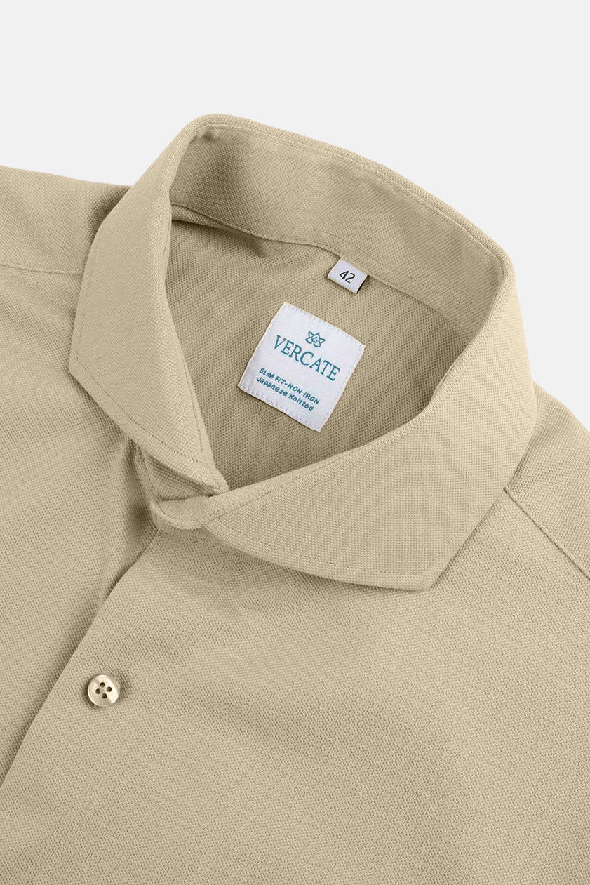 Strijkvrij Overhemd - Vercate - Japanese Knitted - Slim Fit - Beige - Heren Overhemden
