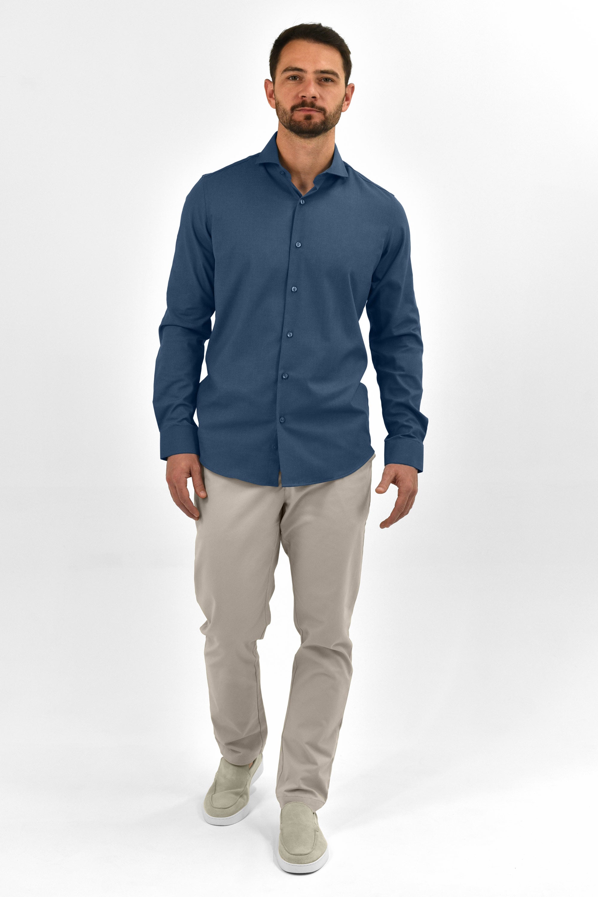 Vercate - Strijkvrij Kreukvrij Overhemd - Blauw - Slim Fit - Bamboe Katoen - Lange Mouw - Heren