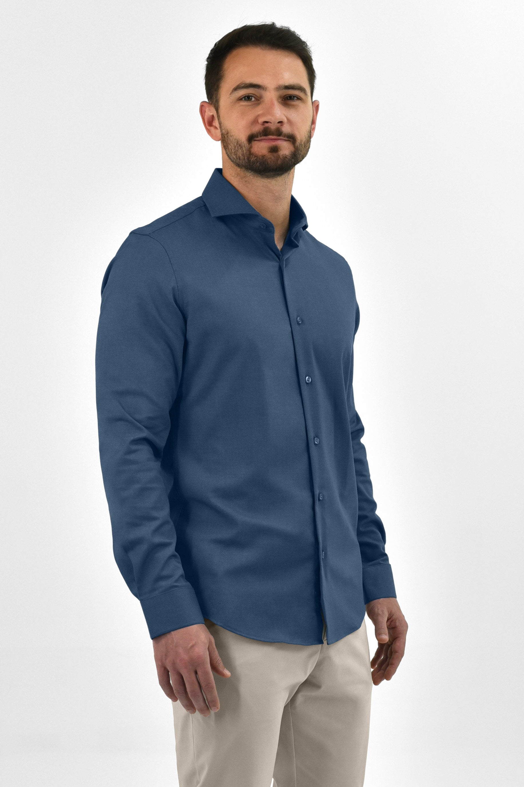Vercate - Strijkvrij Kreukvrij Overhemd - Blauw - Slim Fit - Bamboe Katoen - Lange Mouw - Heren