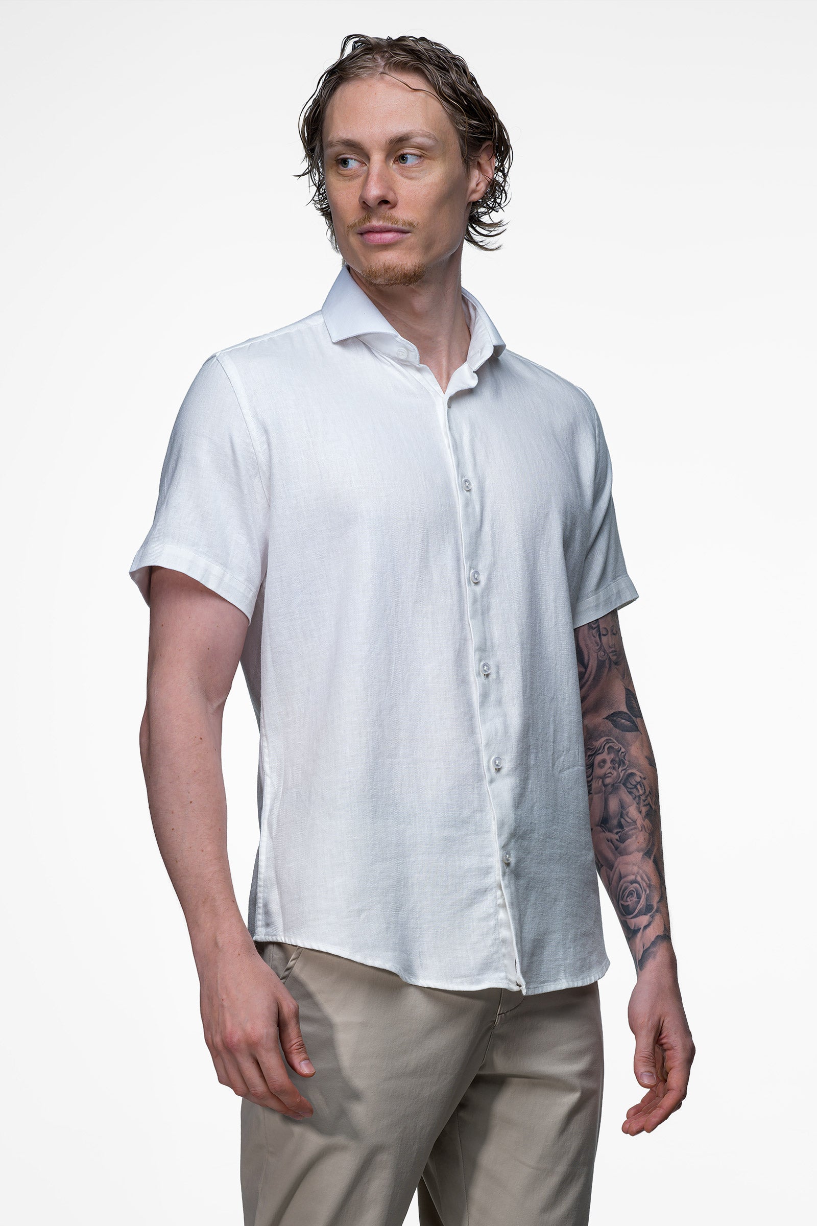 Vercate - Linnen Overhemd - Korte Mouwen - Slim Fit - Heren - Wit