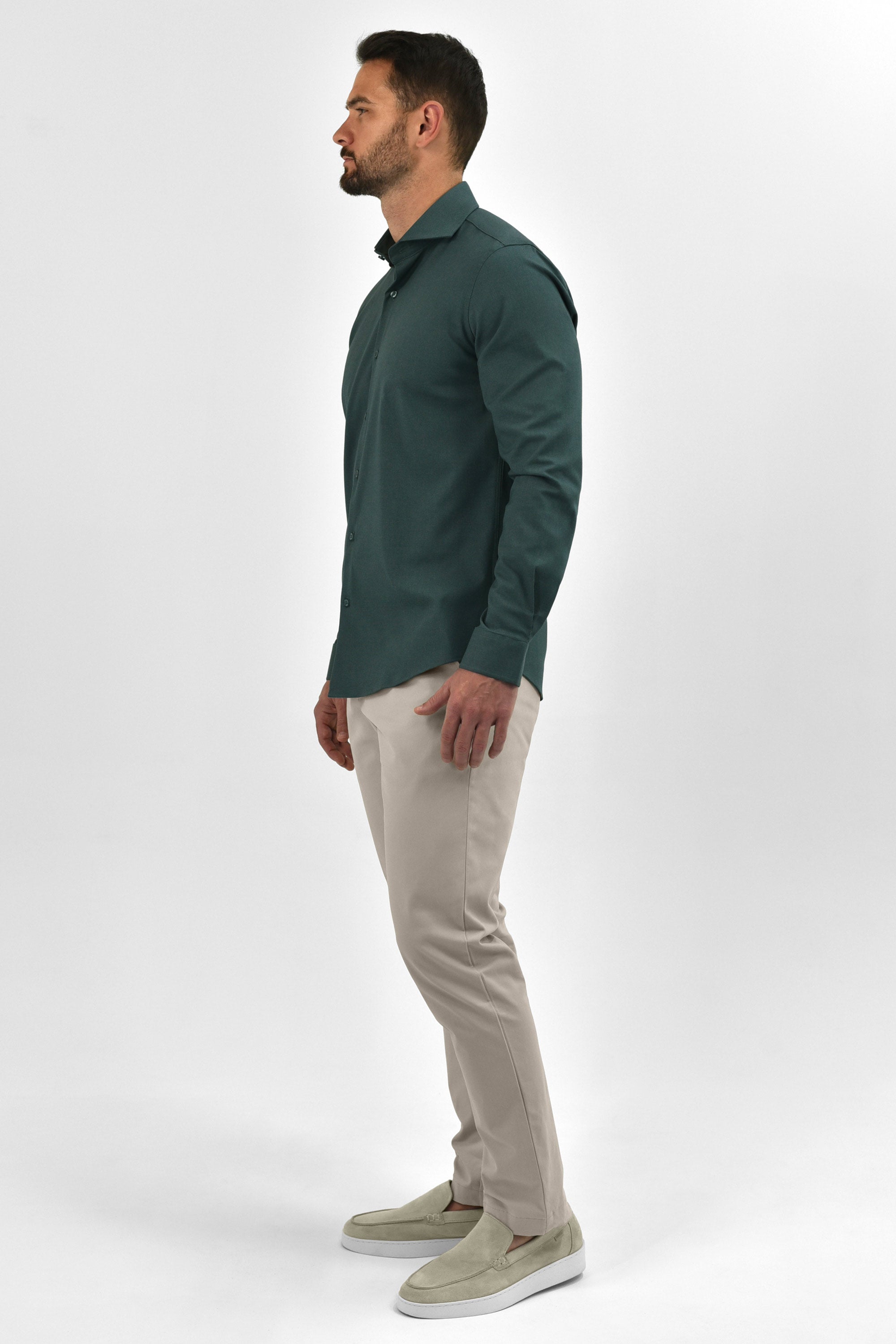 Vercate - Strijkvrij & Kreukvrij Overhemd - Groen - Slim Fit - Bamboe Katoen - Lange Mouw - Heren