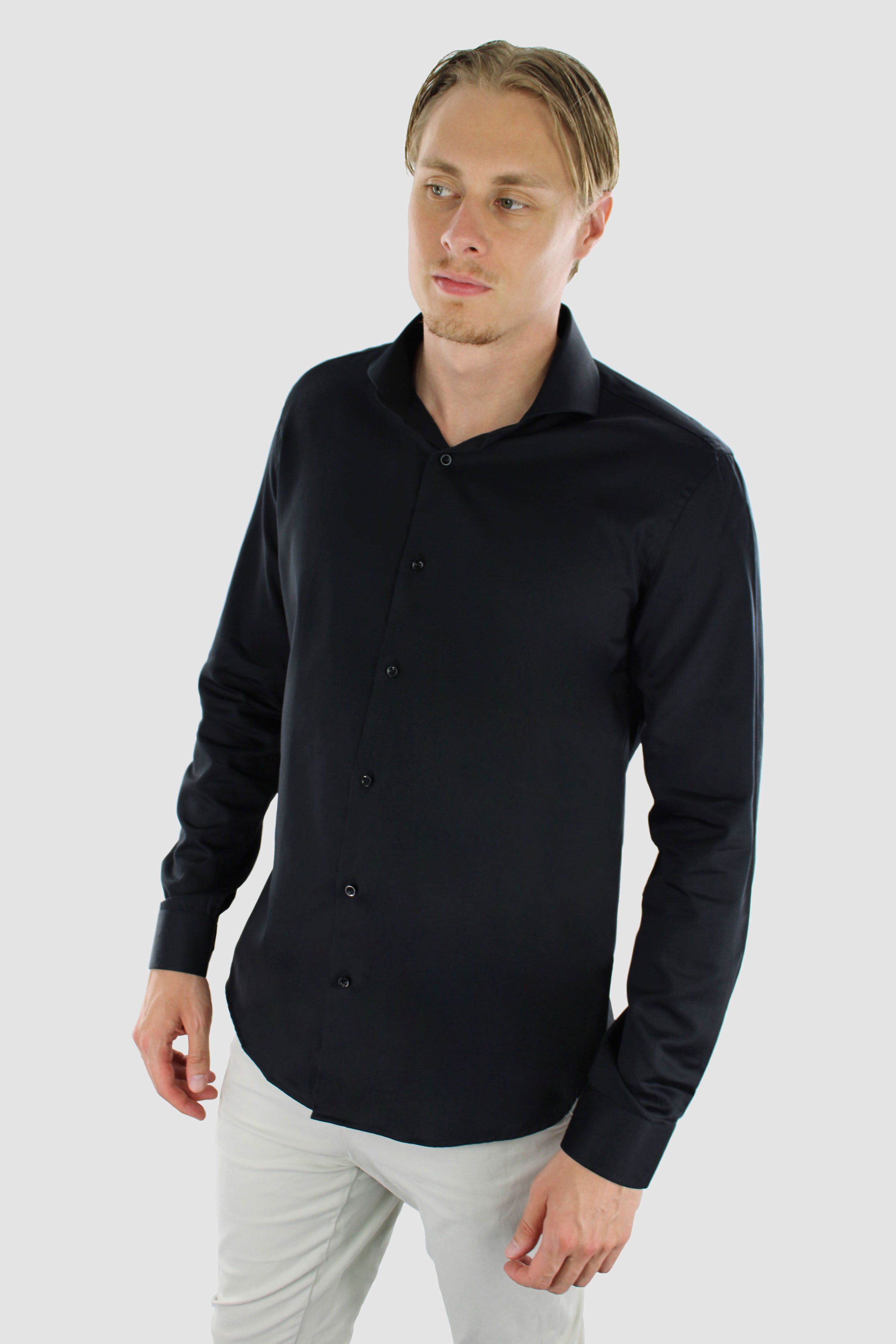 Non Iron Shirt Black - Cotton Satin
